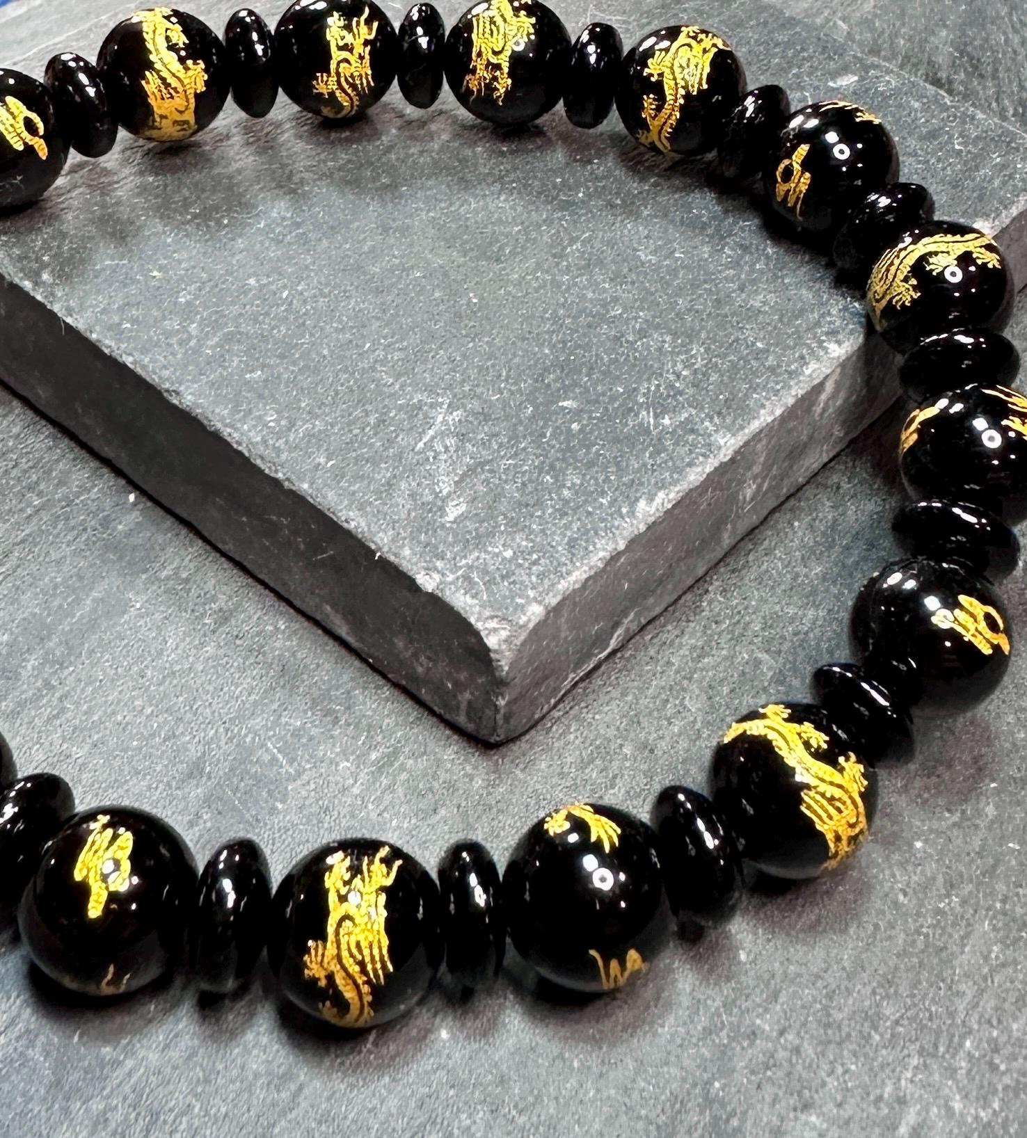 Dragon & Snake Black Onyx Stretch Bracelet - Choice of 2 Designs
