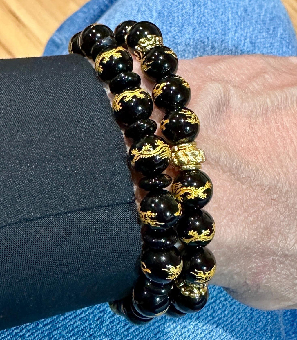 Dragon & Snake Black Onyx Stretch Bracelet - Choice of 2 Designs