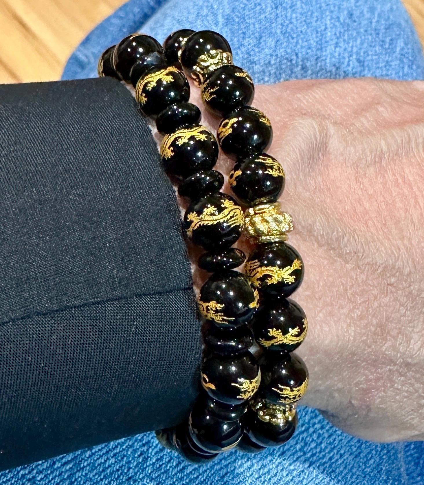 Dragon & Snake Black Onyx Stretch Bracelet - Choice of 2 Designs