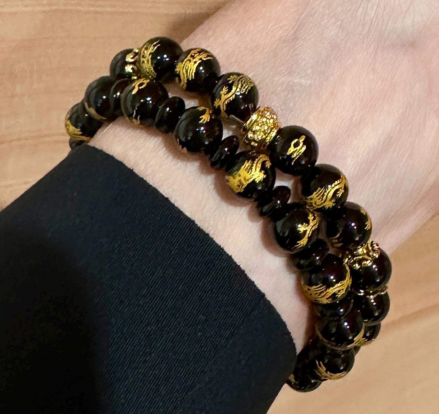 Dragon & Snake Black Onyx Stretch Bracelet - Choice of 2 Designs