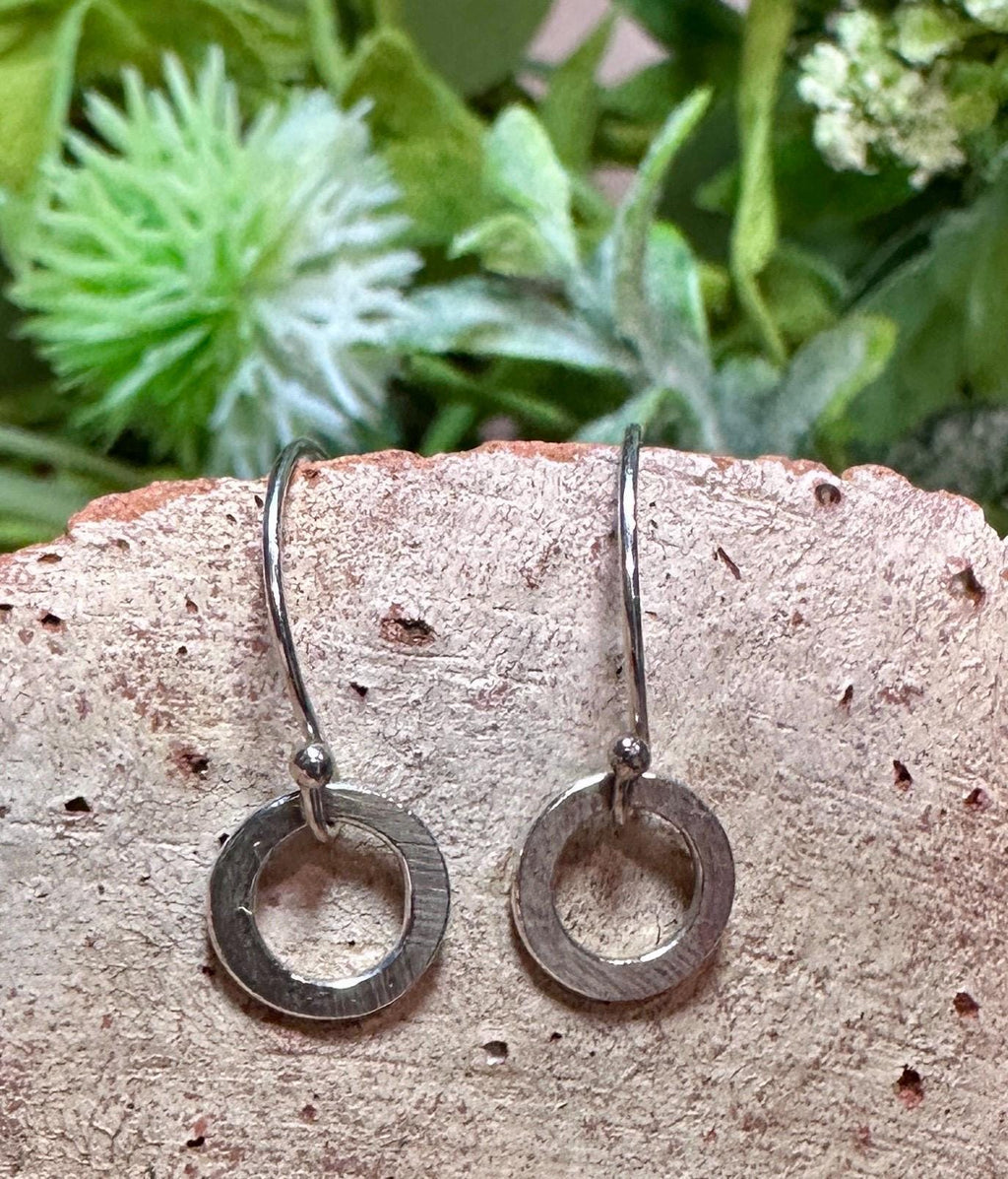 MossberryandStone Minimalist Hammered Sterling Silver Dangle Drop Earrings