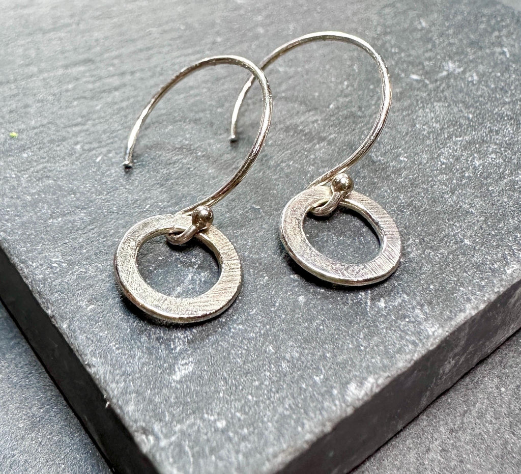 MossberryandStone Minimalist Hammered Sterling Silver Dangle Drop Earrings