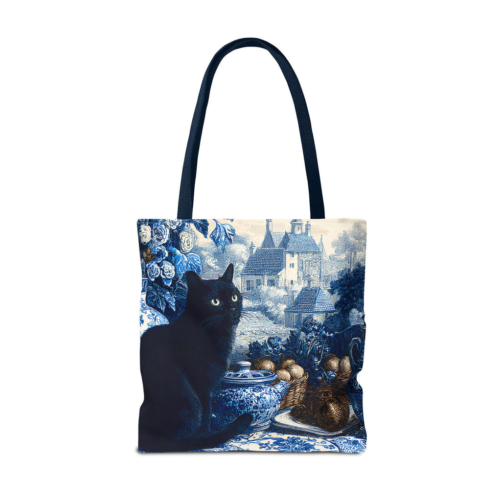 LELORESTORE Black Cat Toile Tote Bag Blue Shoulder Bag