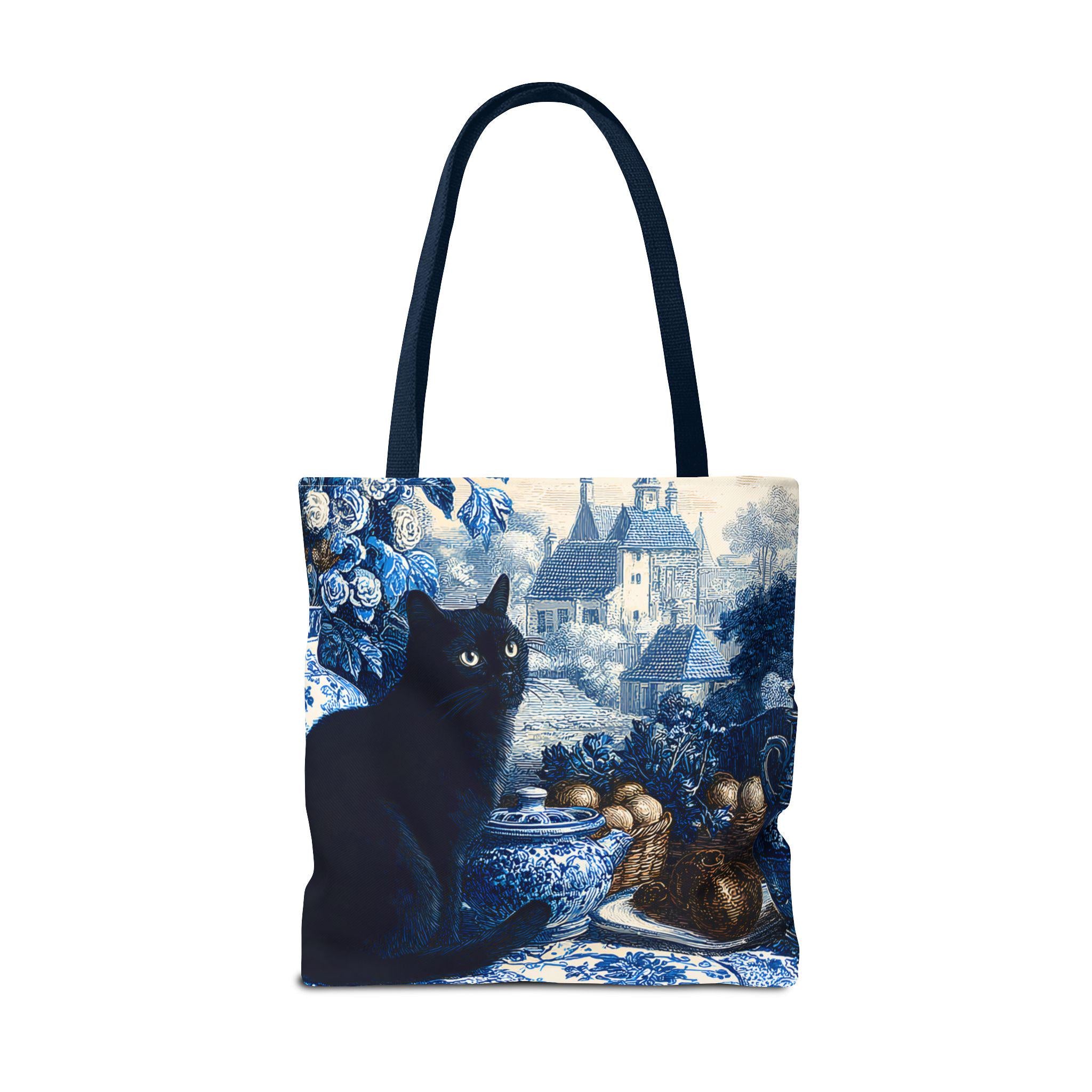 LELORESTORE Black Cat Toile Tote Bag Blue Shoulder Bag