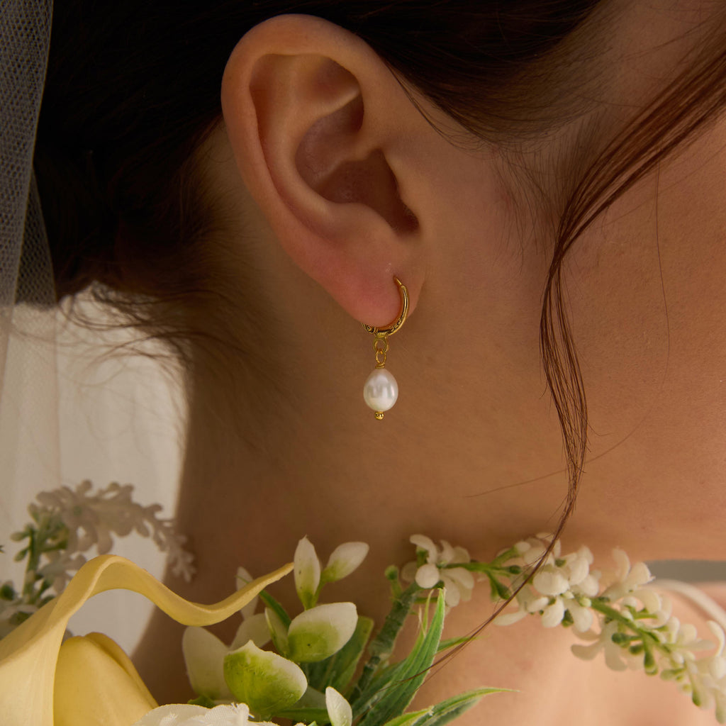 EcloraTreasures Genuine Freshwater Pearl Drop Hoop Earrings 10mm