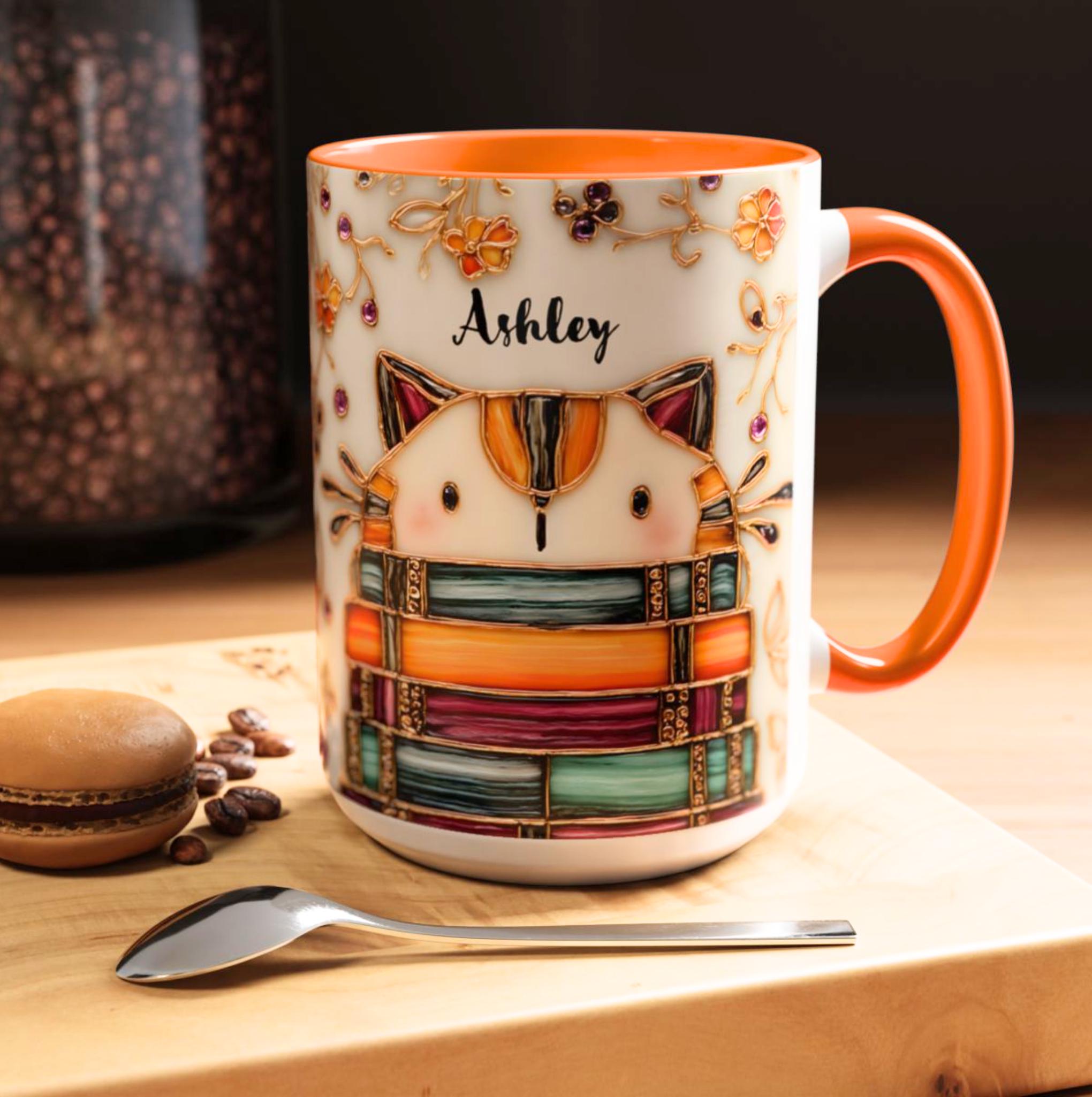 LELORESTORE Stained Glass Look Cat Mug Personalized Ceramic Coffee Cup Bookish