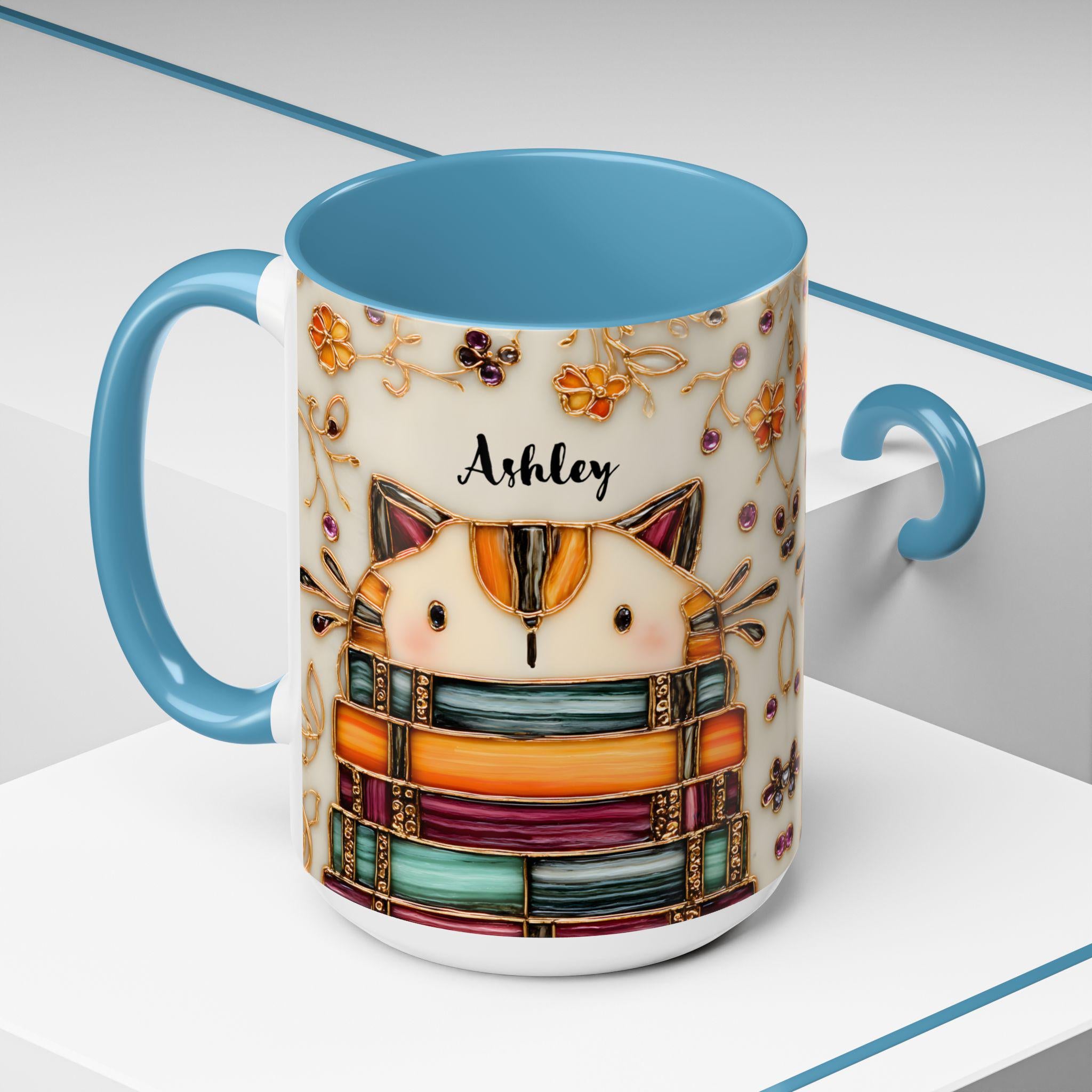 LELORESTORE Stained Glass Look Cat Mug Personalized Ceramic Coffee Cup Bookish