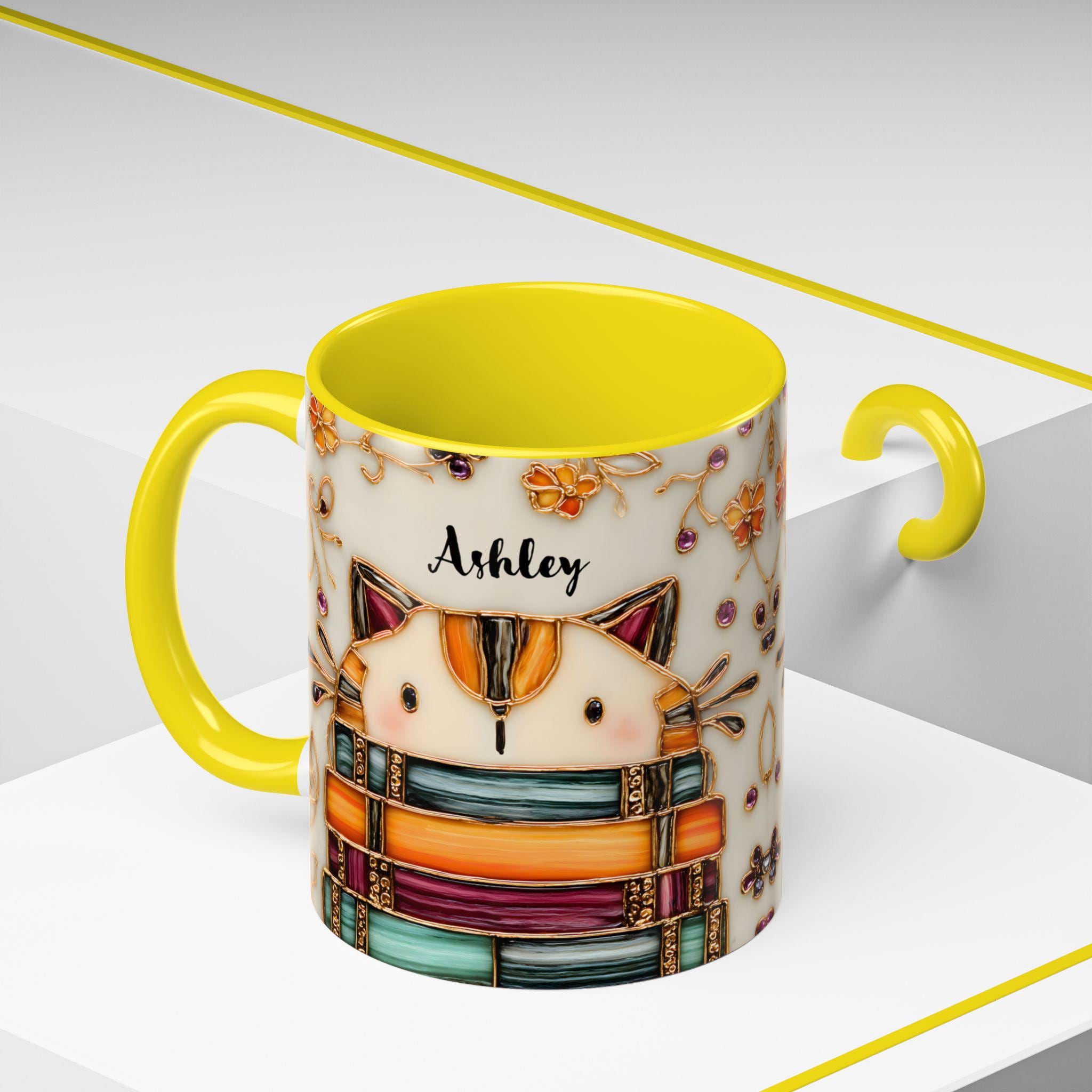 LELORESTORE Stained Glass Look Cat Mug Personalized Ceramic Coffee Cup Bookish