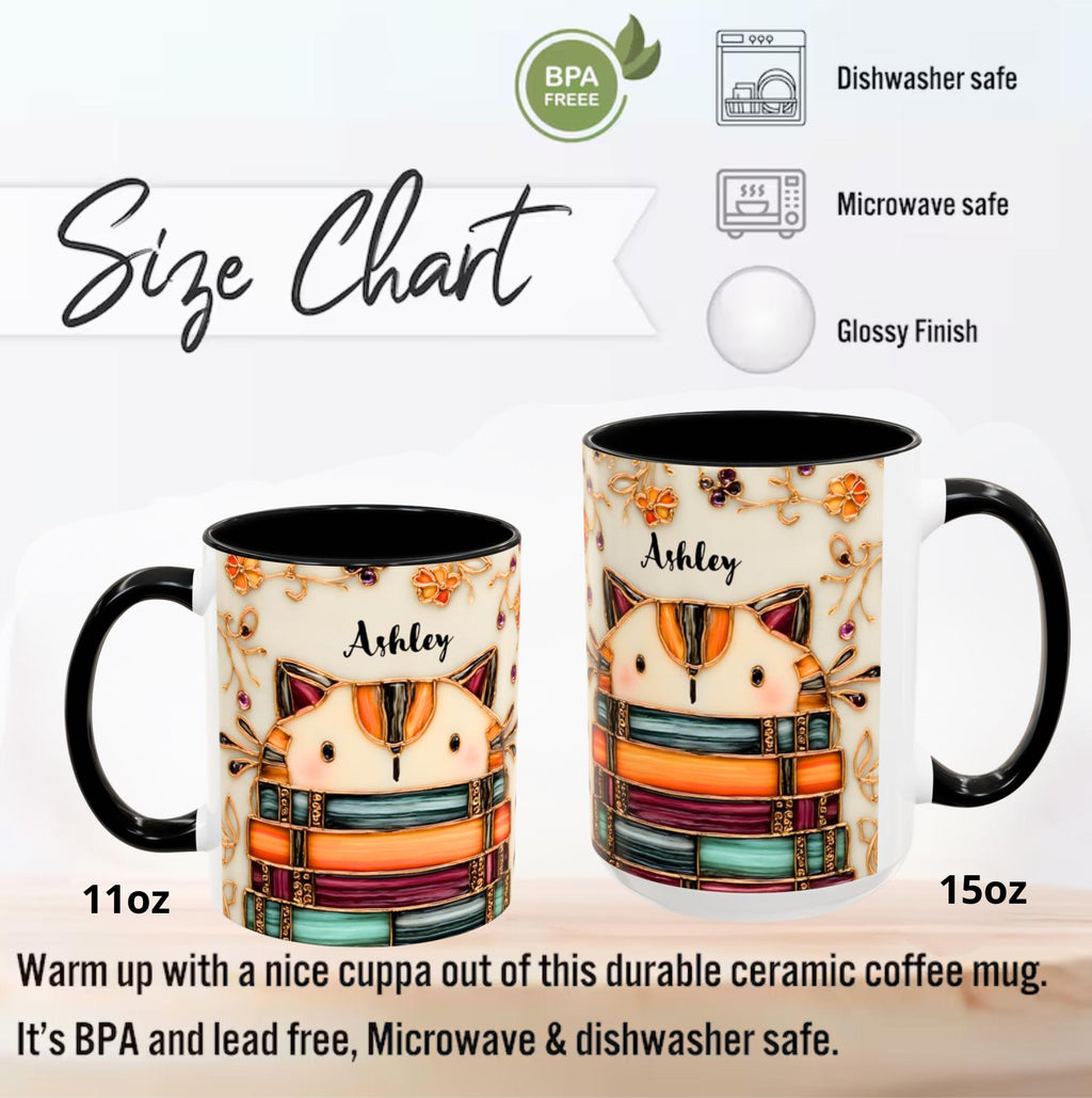 LELORESTORE Stained Glass Look Cat Mug Personalized Ceramic Coffee Cup Bookish