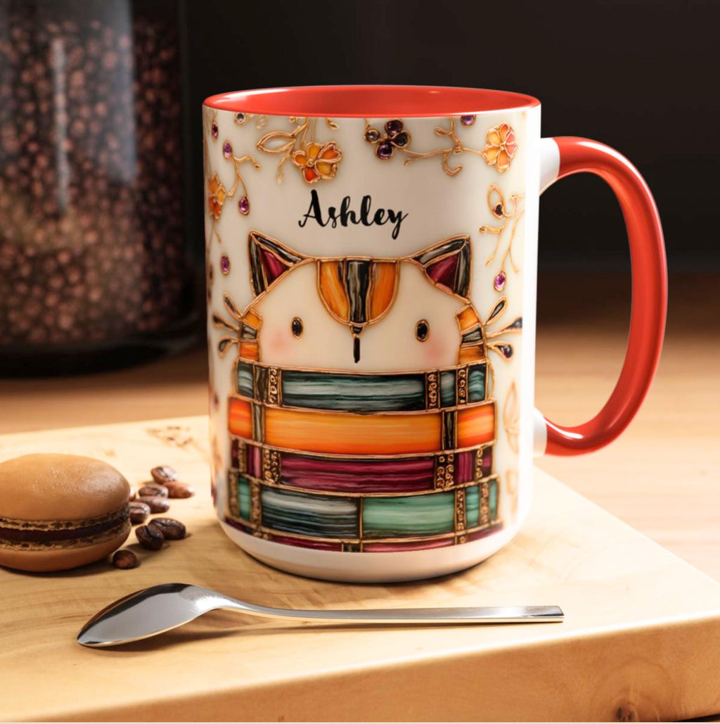 LELORESTORE Stained Glass Look Cat Mug Personalized Ceramic Coffee Cup Bookish