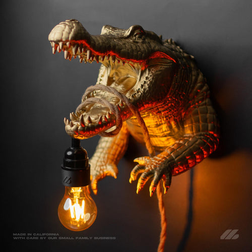 April16studio Gold Crocodile Wall Sconce Alligator Head Lamp 8.3in