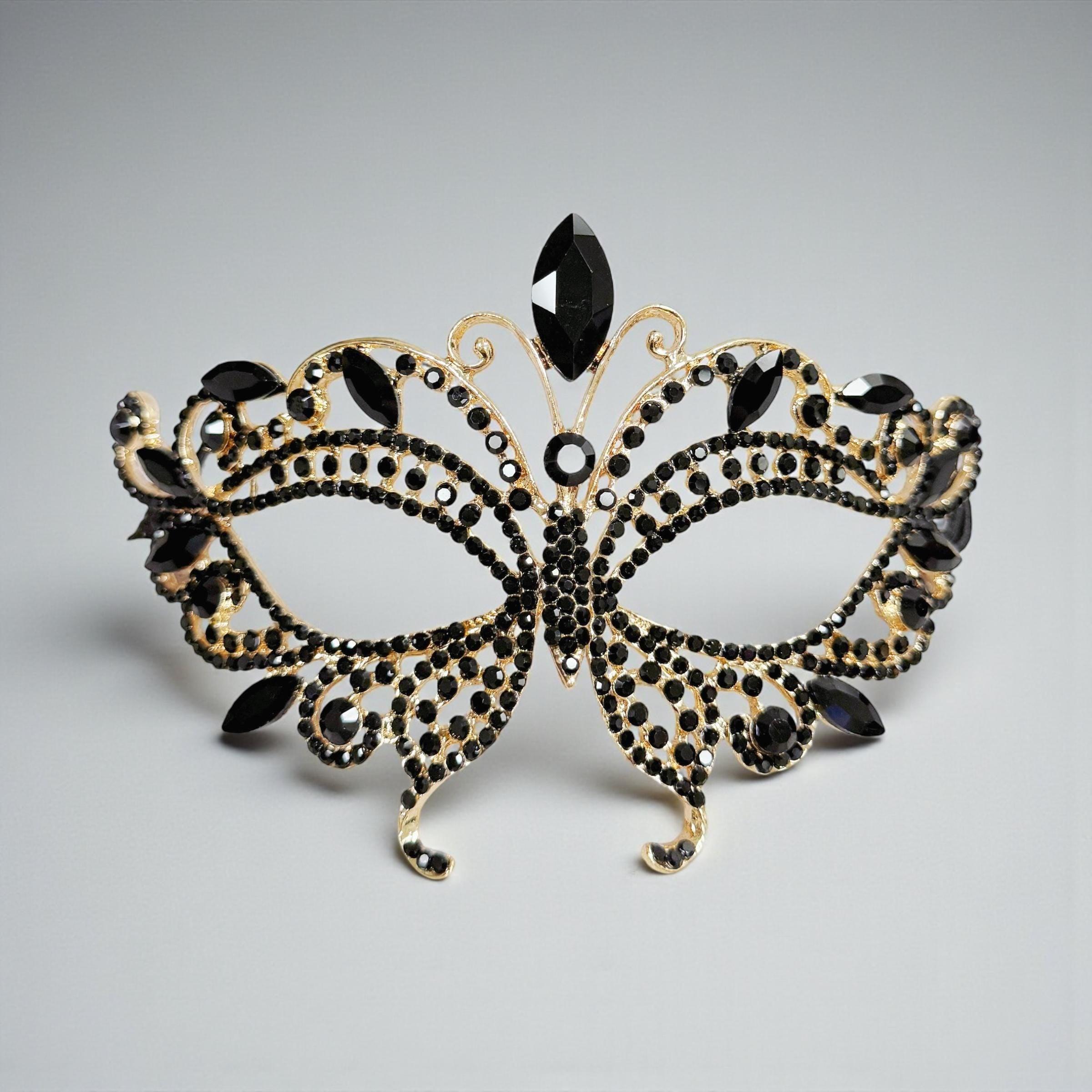 HappyJewelryWorld Gold And Black Crystal Masquerade Mask
