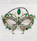 HappyJewelryWorld Gold Rhinestone Masquerade Mask Emerald Green