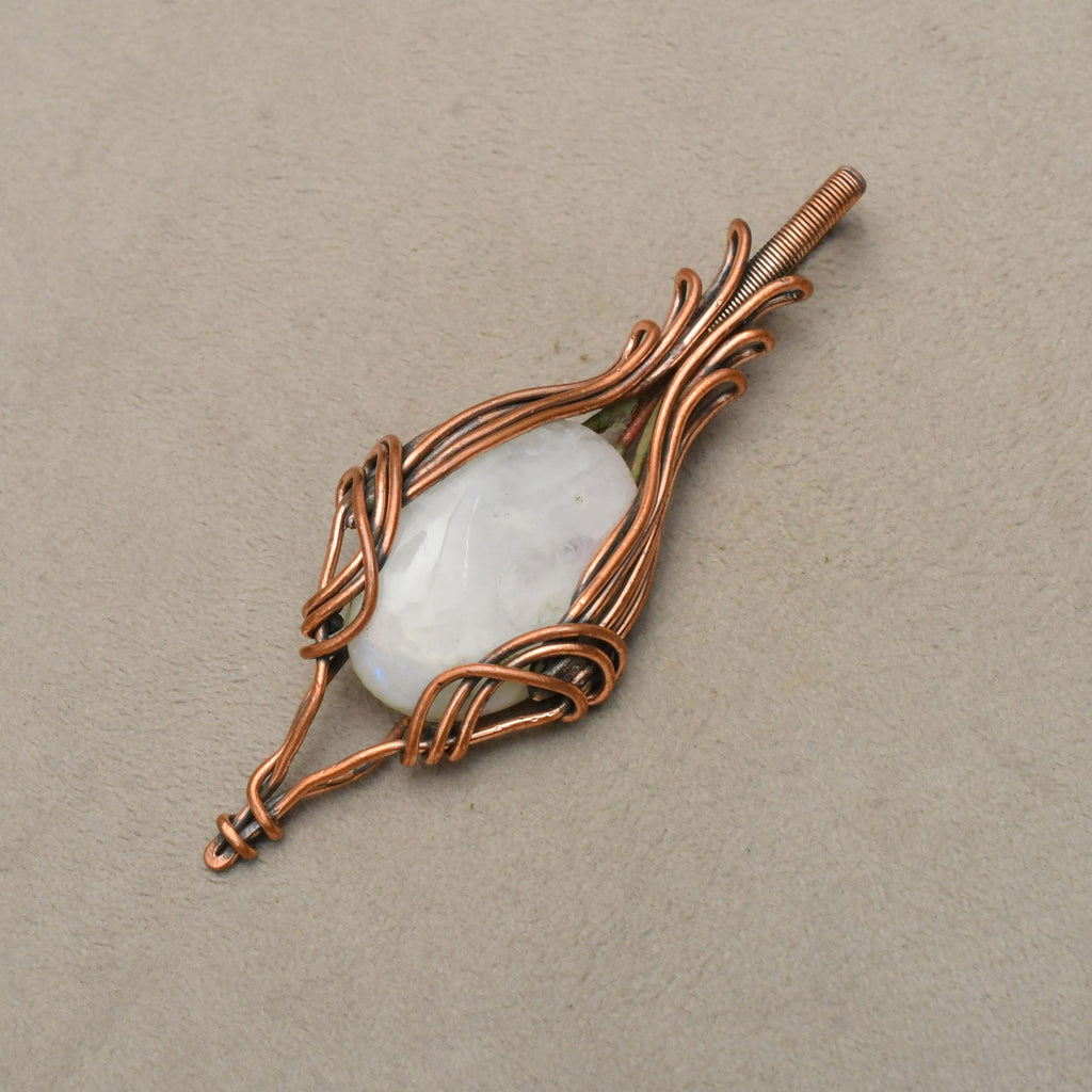 EkkJewels Copper Wire Wrapped Rainbow Moonstone Pendant Necklace