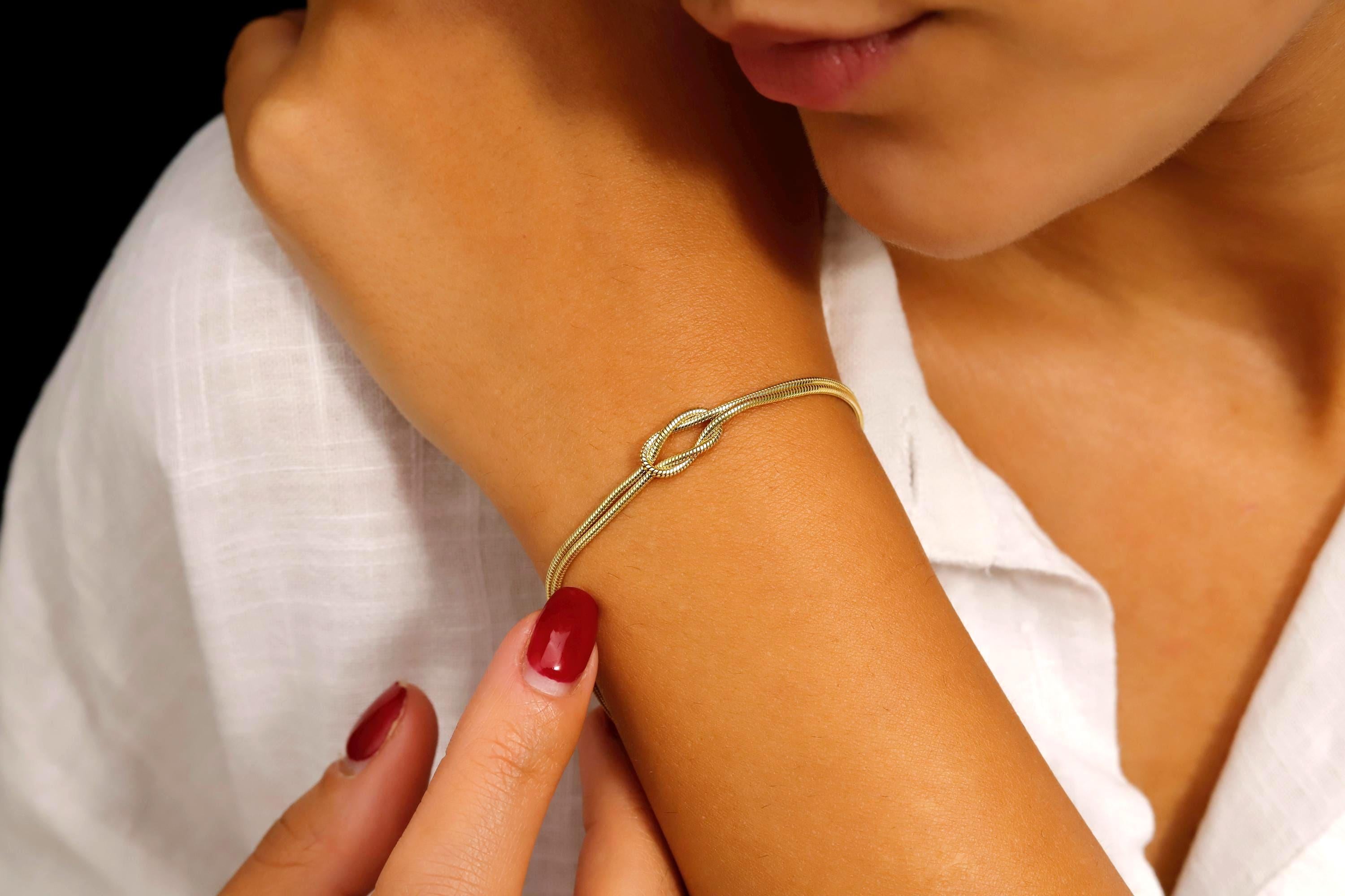SilverGoldandRose 14K Gold Love Knot Bracelet Dainty Snake Chain