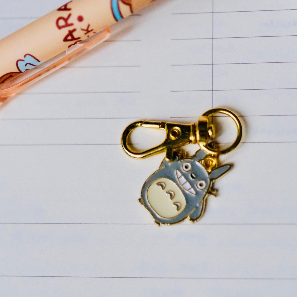 VanillaStarCafe Gray Totoro Gold Enamel Charm Keychain