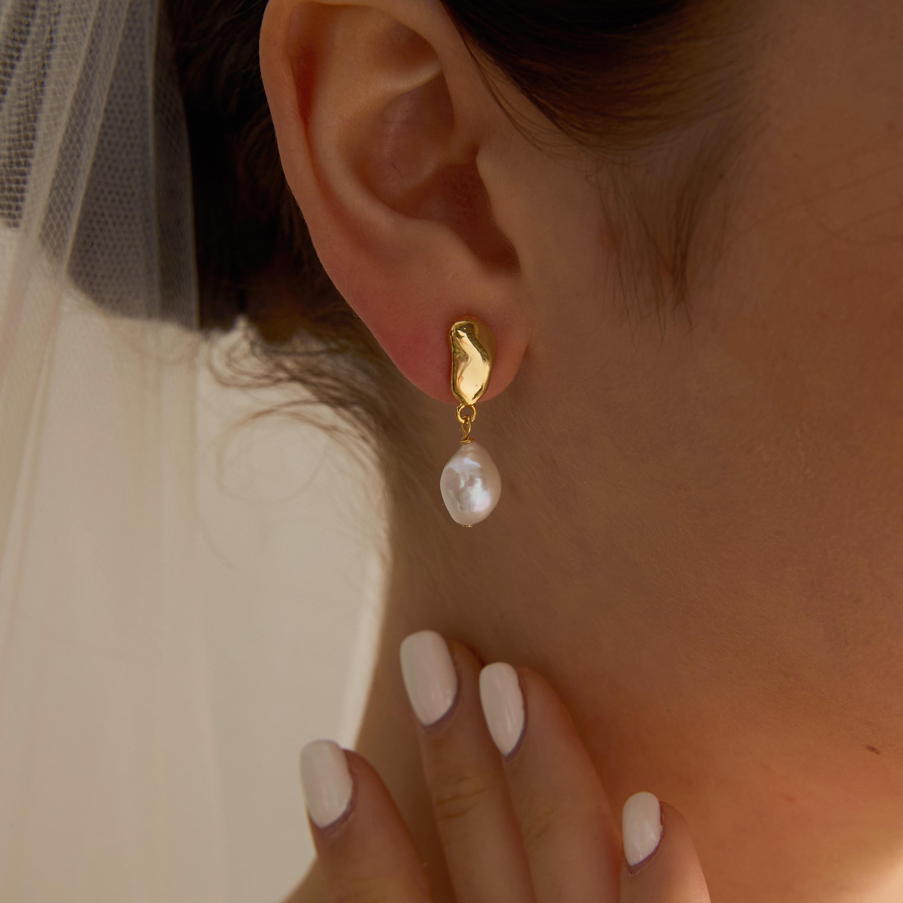 EcloraTreasures Gold Baroque Freshwater Pearl Drop Earrings