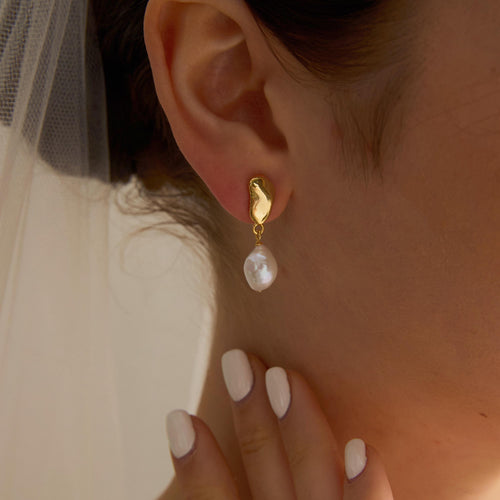 EcloraTreasures Gold Baroque Freshwater Pearl Drop Earrings