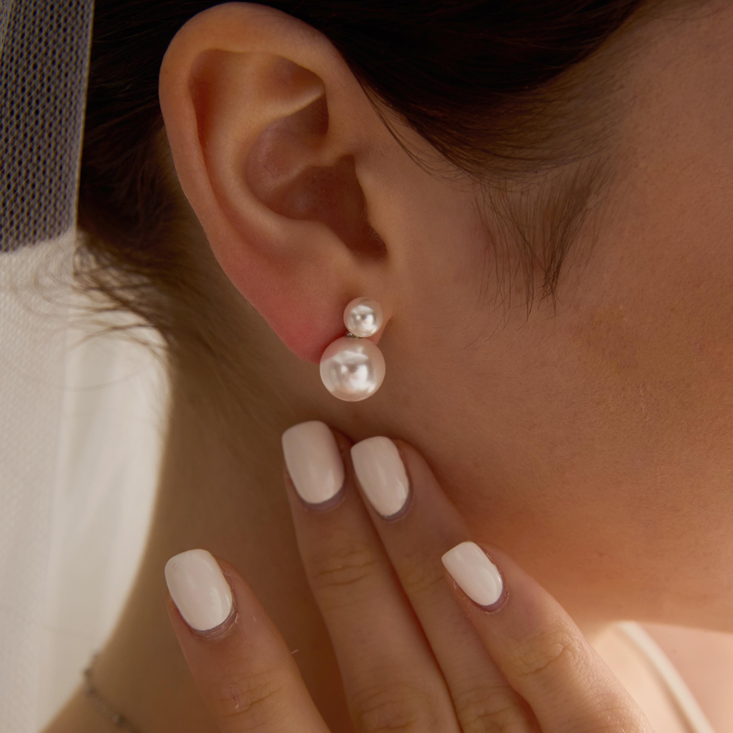 EcloraTreasures Double Pearl Drop Earrings 6mm 10mm Hypoallergenic