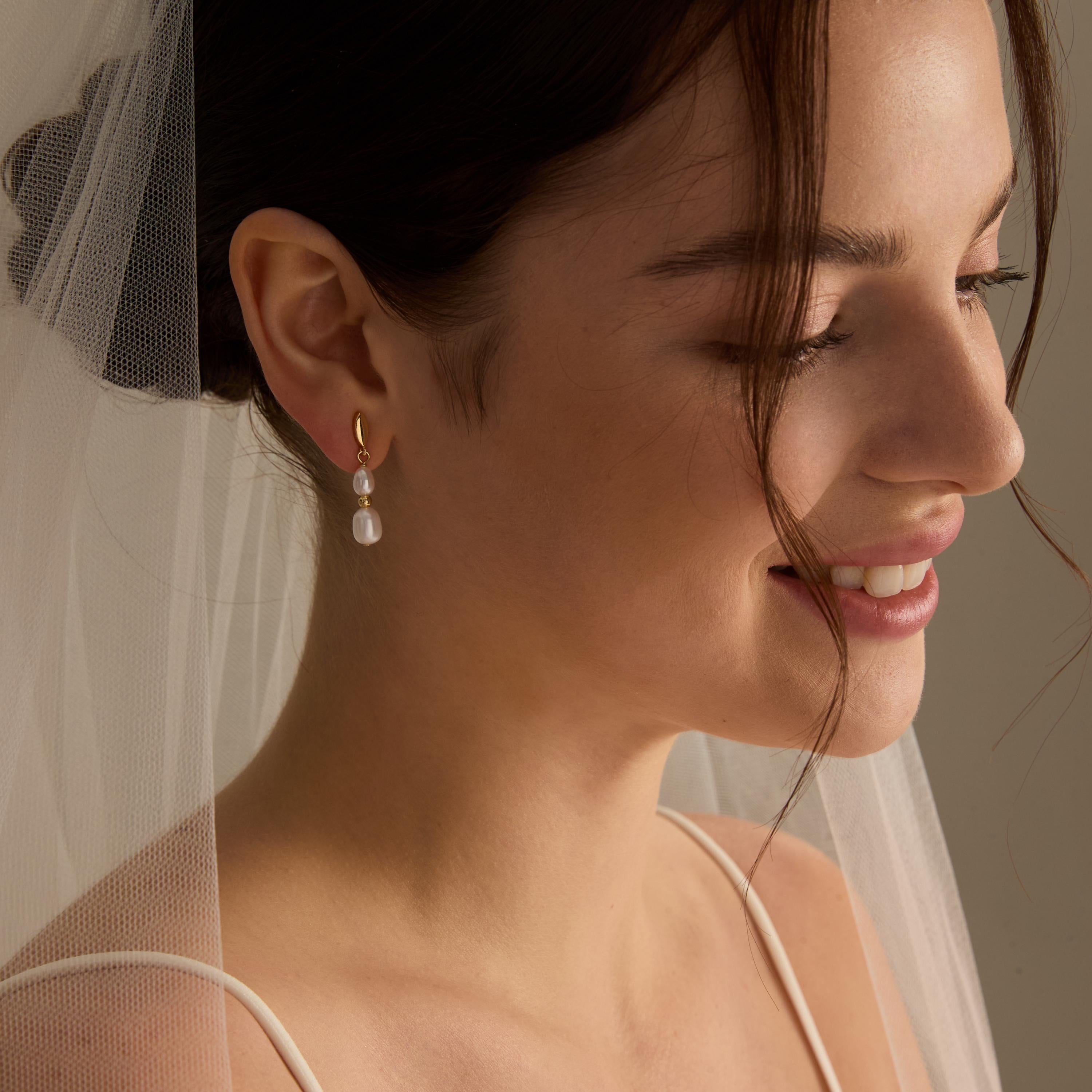 EcloraTreasures Freshwater Pearl Drop Earrings Hypoallergenic Bridal Jewelry