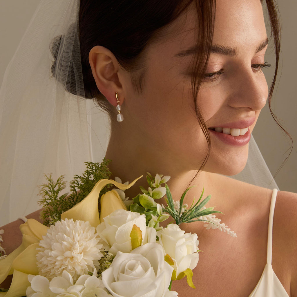 EcloraTreasures Freshwater Pearl Drop Earrings Hypoallergenic Bridal Jewelry