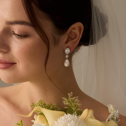 EcloraTreasures Freshwater Pearl and Crystal Bridal Drop Earrings