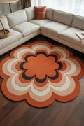 RugverseCreations Retro 70s Hand-Tufted Wool Rug Scalloped Flower Orange Gradient