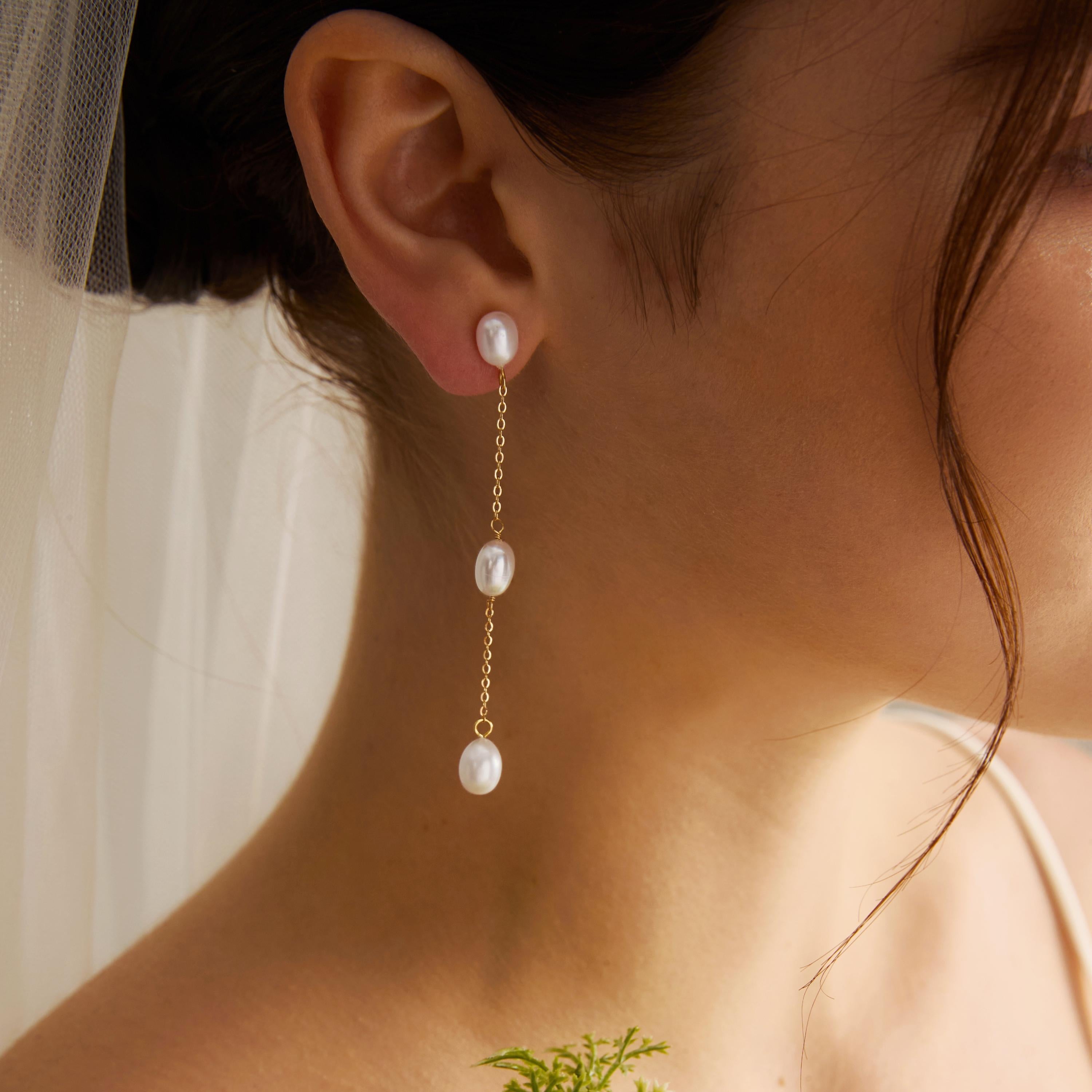 EcloraTreasures Freshwater Pearl Dangle Earrings Hypoallergenic Gold