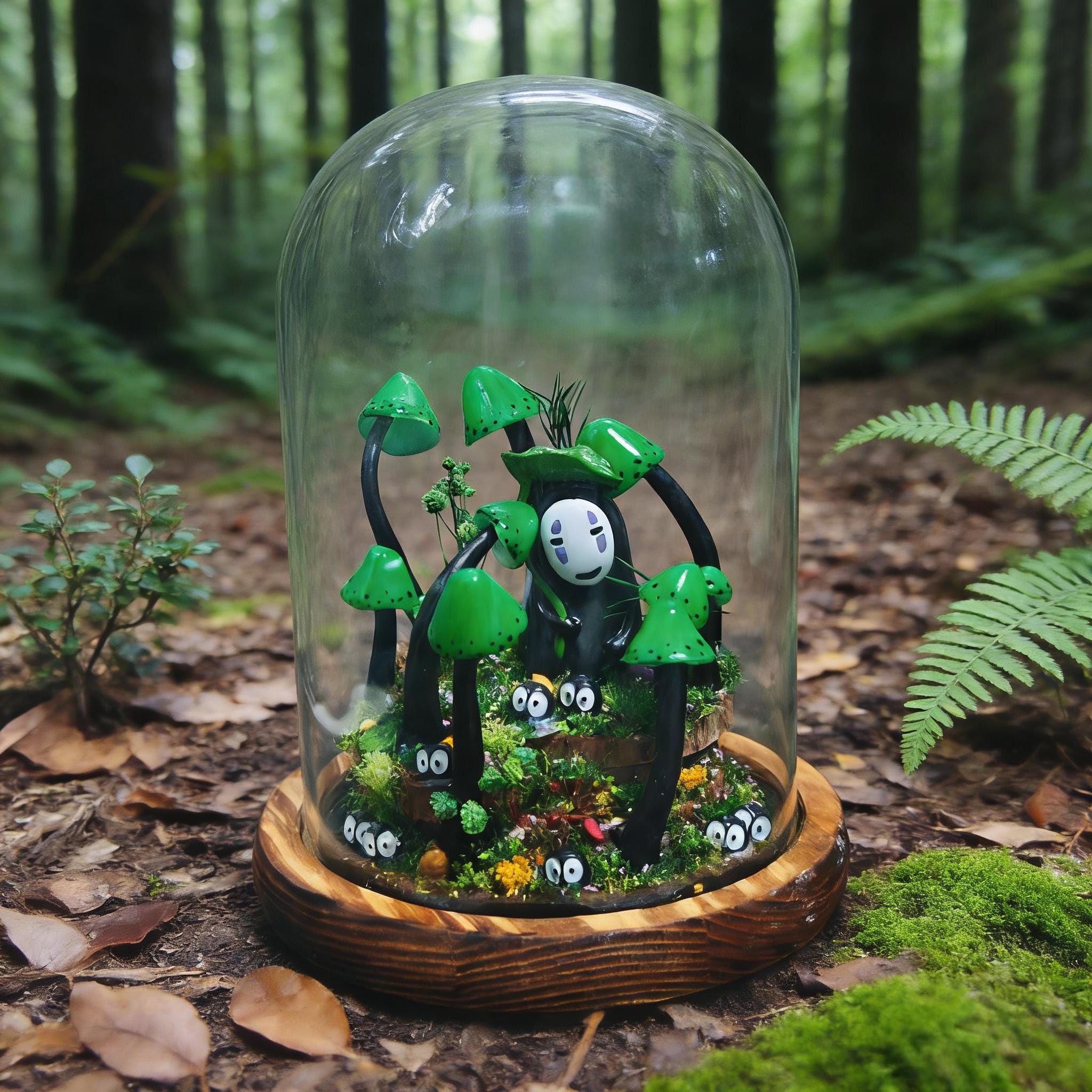 StarlitCarat Handmade Green Mushroom Night Light 6.3in Wood
