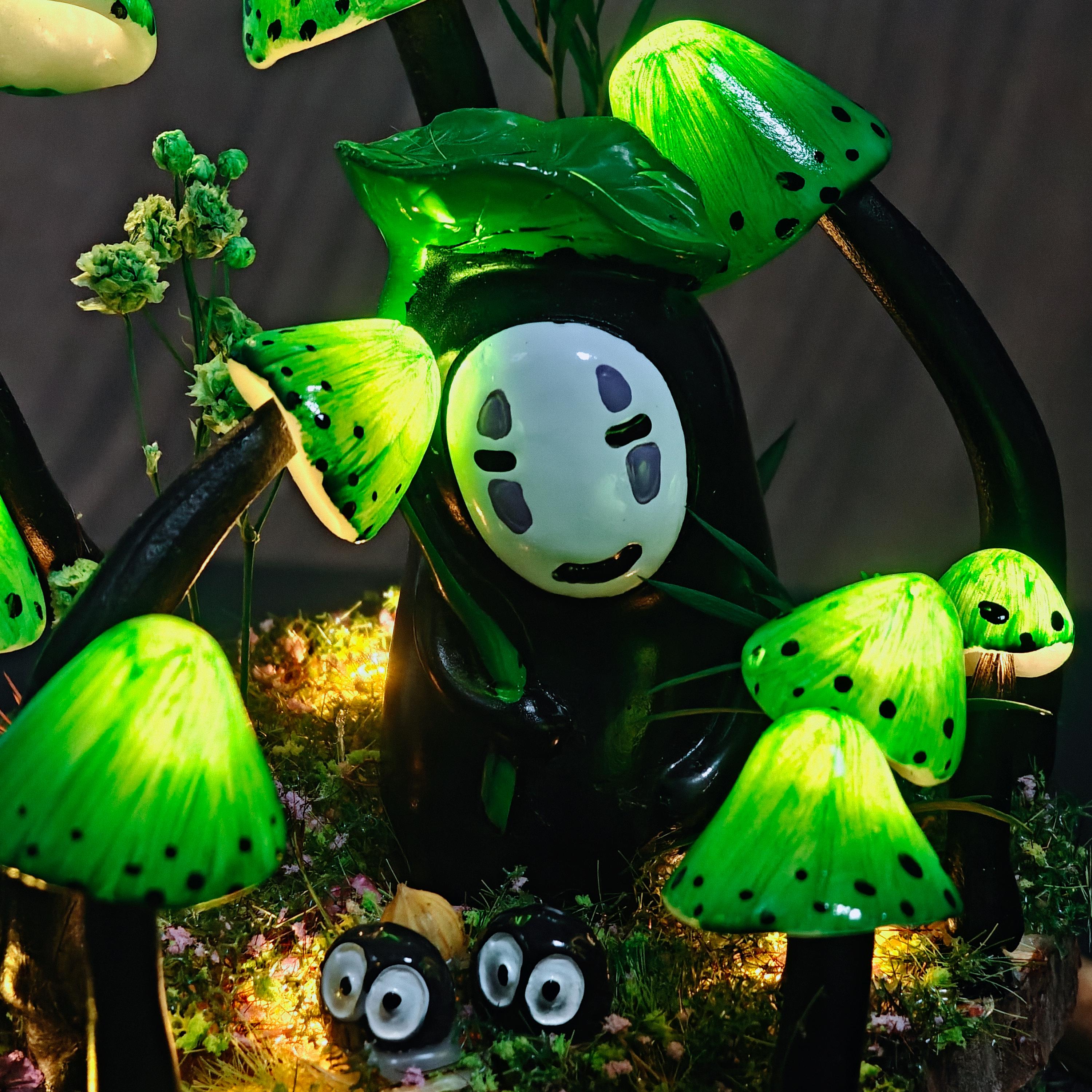 StarlitCarat Handmade Green Mushroom Night Light 6.3in Wood
