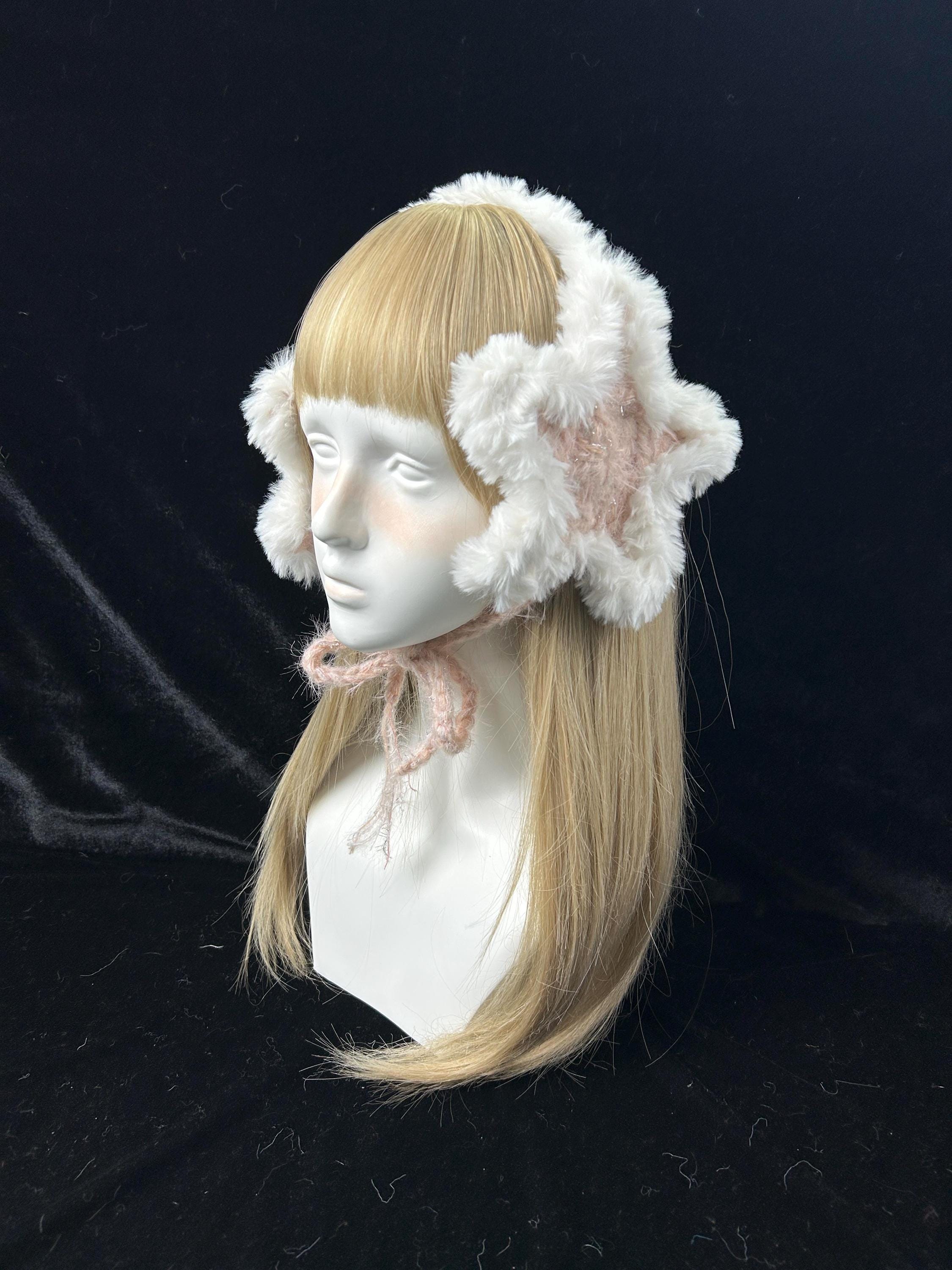 StellarPride Pink Star Crochet Headband - White Cozy Ear Warmer