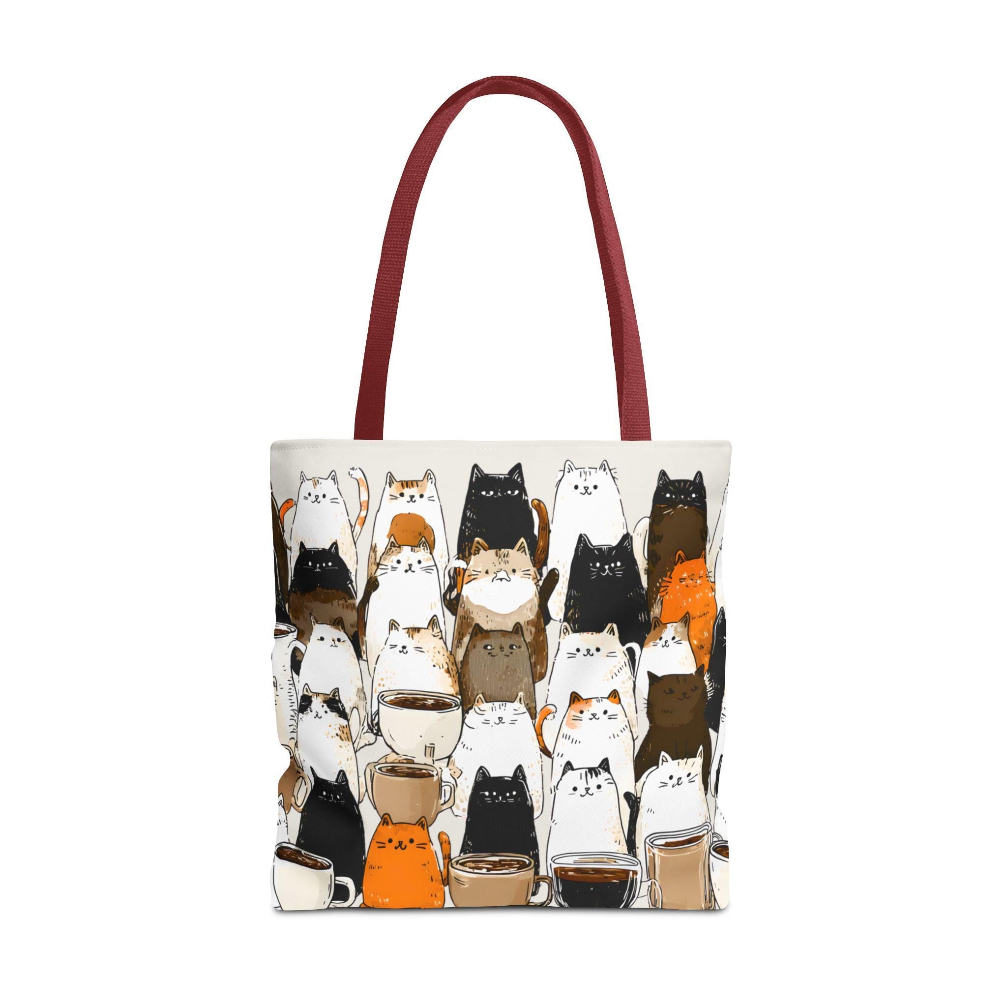 Whimsical Coffee Mug Tote Bag Brown Shopping for Cat Lovers