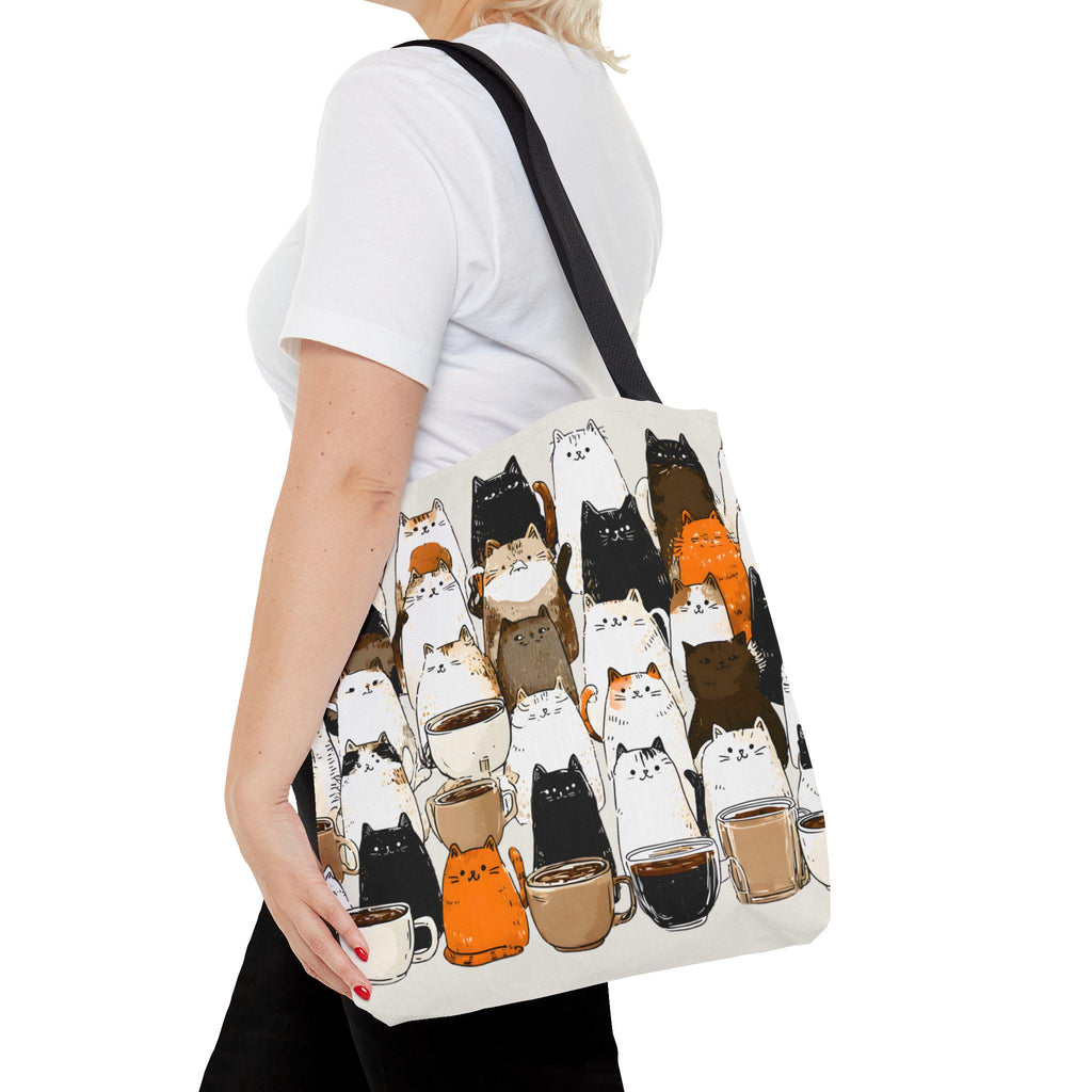 Whimsical Coffee Mug Tote Bag Brown Shopping for Cat Lovers
