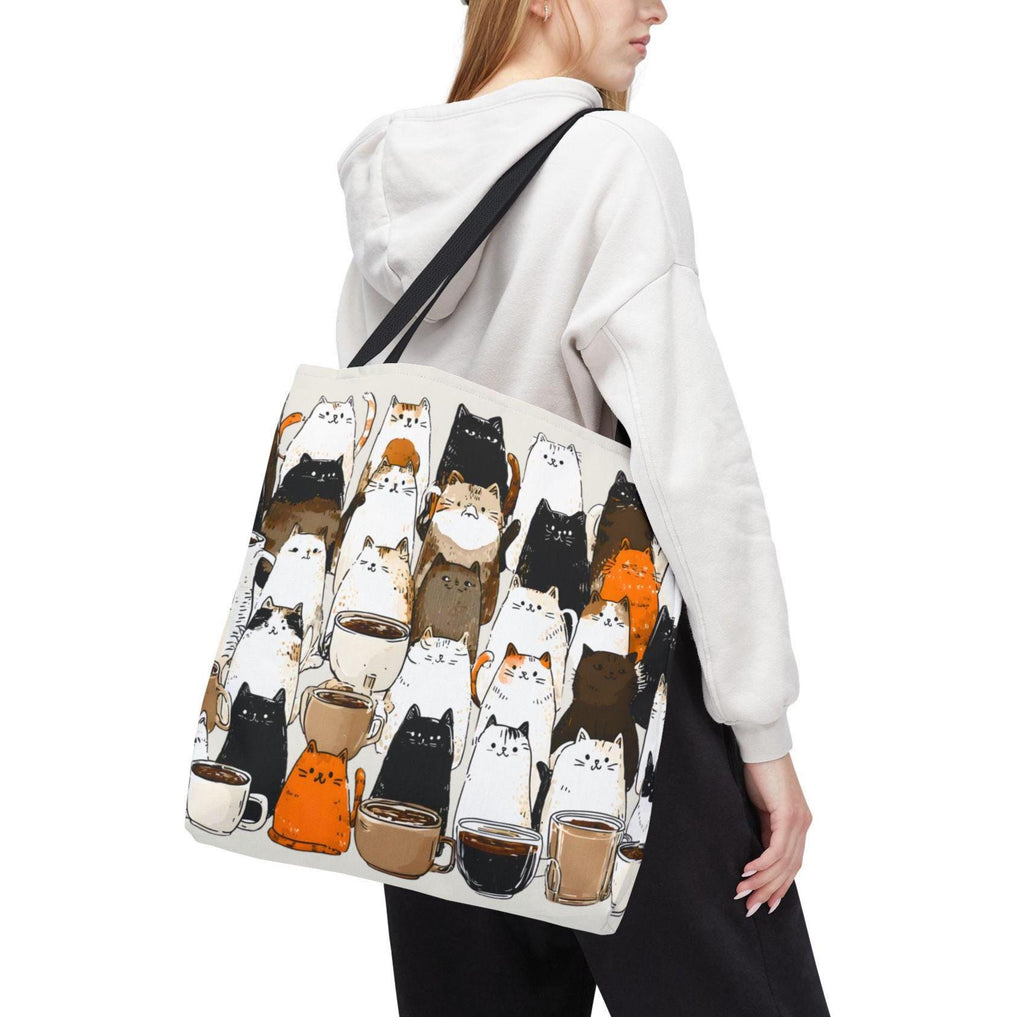 Whimsical Coffee Mug Tote Bag Brown Shopping for Cat Lovers