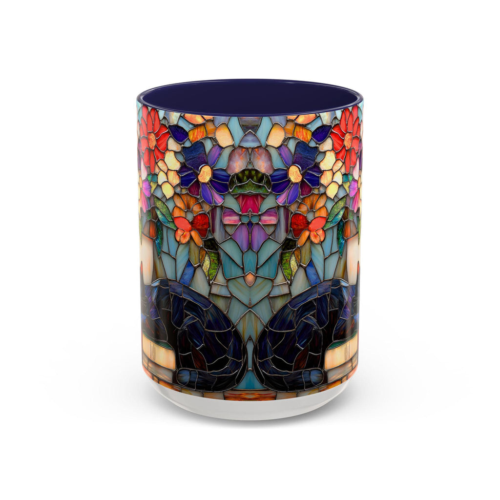 LELORESTORE Stained Glass Style Cat Mug Black Cat Floral Bookshelf Coffee Mug