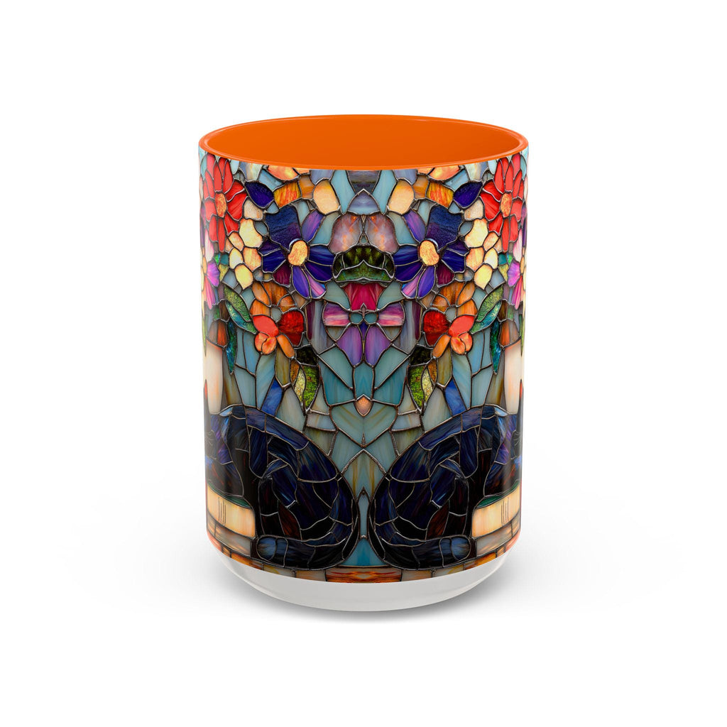 LELORESTORE Black Cat Stained Glass Style Mug Floral Bookshelf Coffee Cup 15oz