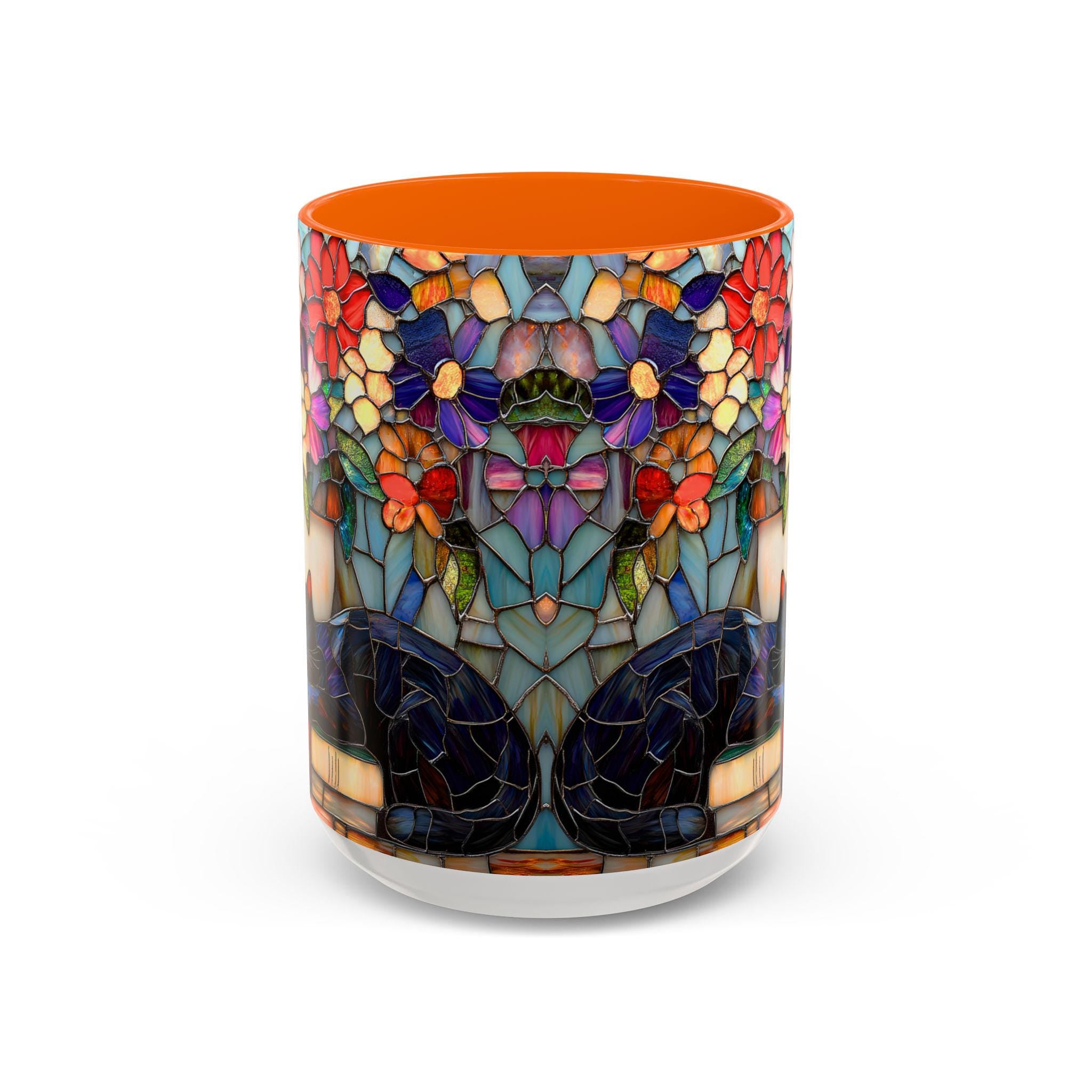 LELORESTORE Black Cat Stained Glass Style Mug Floral Bookshelf Coffee Cup 15oz