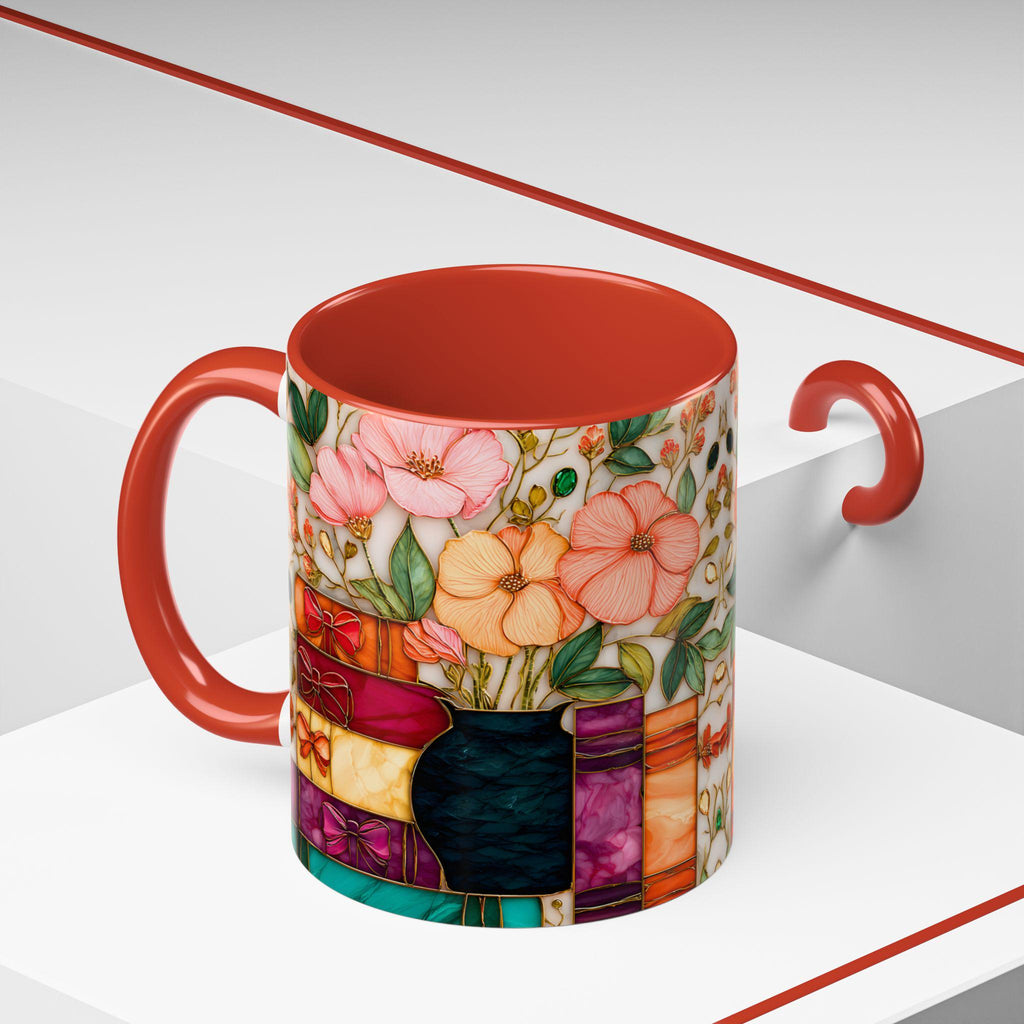 LELORESTORE Stained Glass Style Floral Bookshelf Mug 15oz