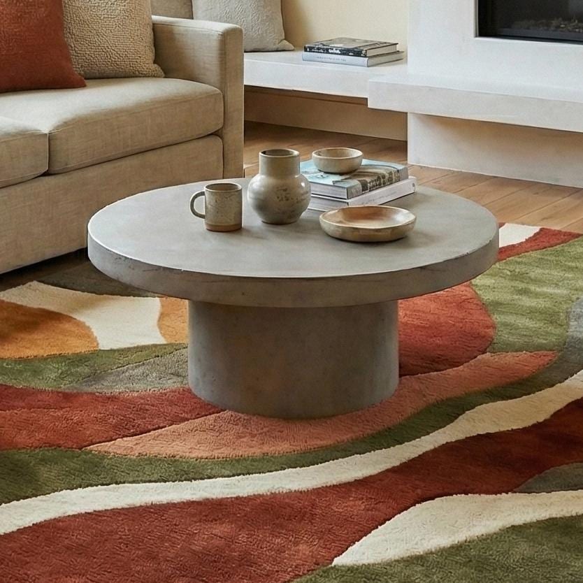 Abstract Wavy Oval Hand Tufted Wool Rug Sage Green Terracotta