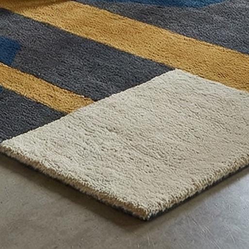 RugverseCreations Navy Blue Mustard Geometric Hand Tufted Wool Rug