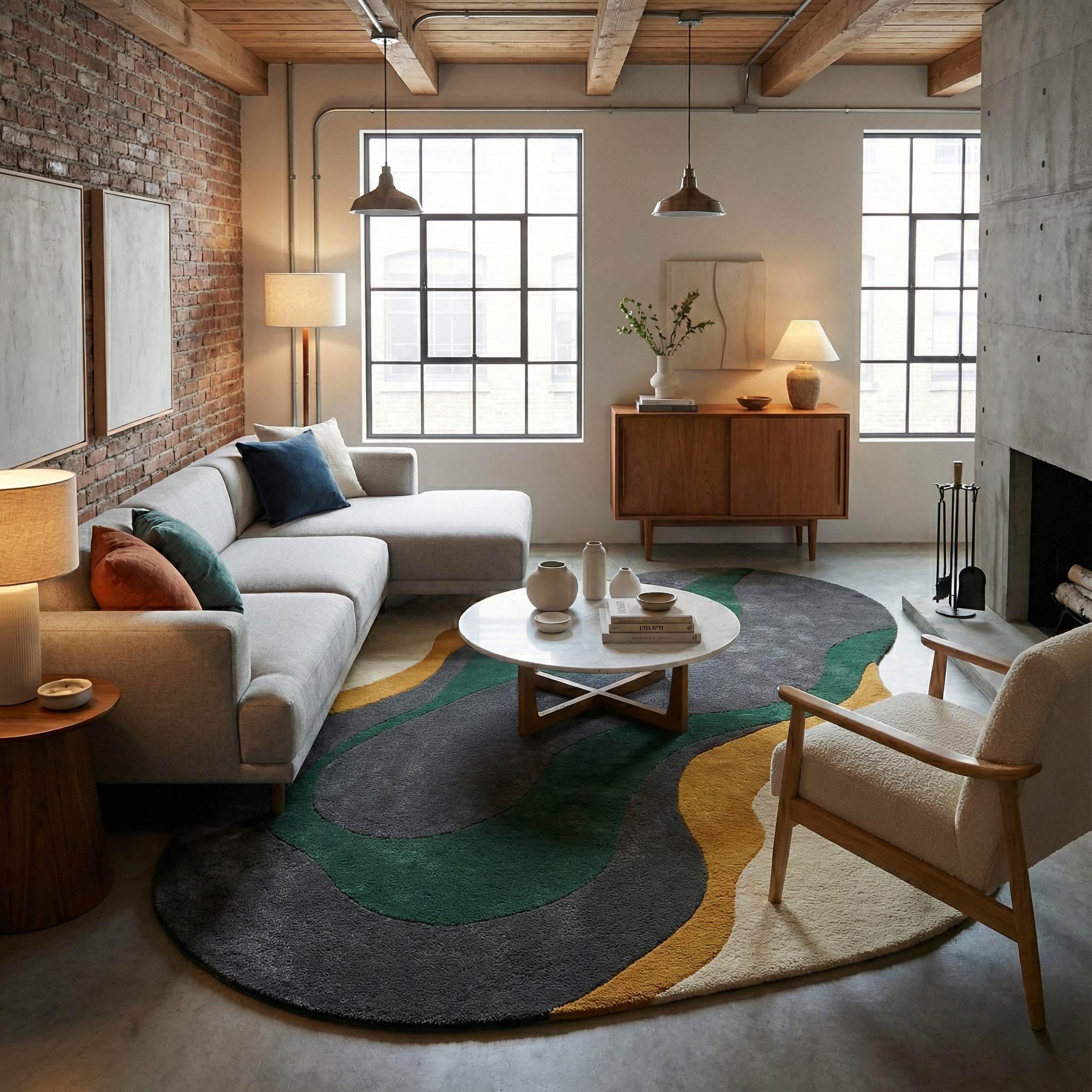 RugverseCreations Hand-Tufted Wool Abstract Wavy Rug