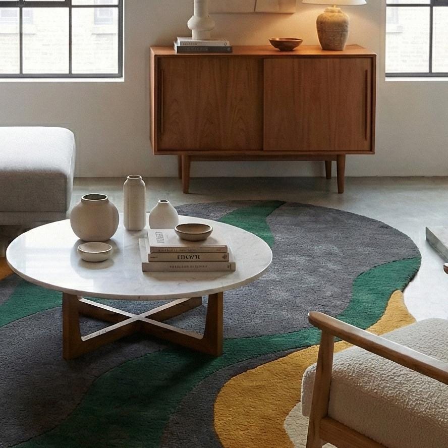 RugverseCreations Hand-Tufted Wool Abstract Wavy Rug