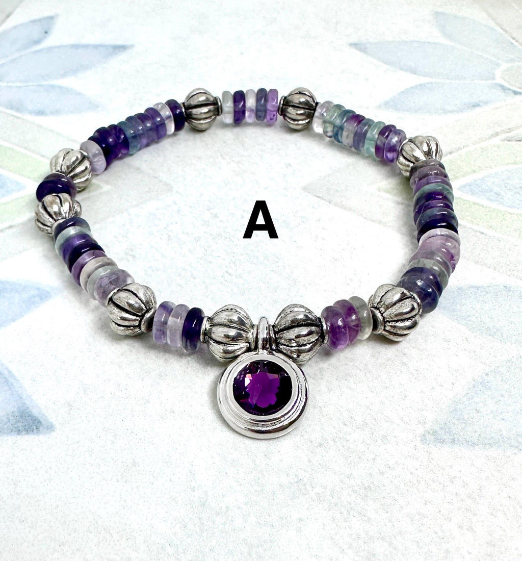 MossberryandStone Amethyst Gemstone Beaded Bracelet Stack 6-Piece