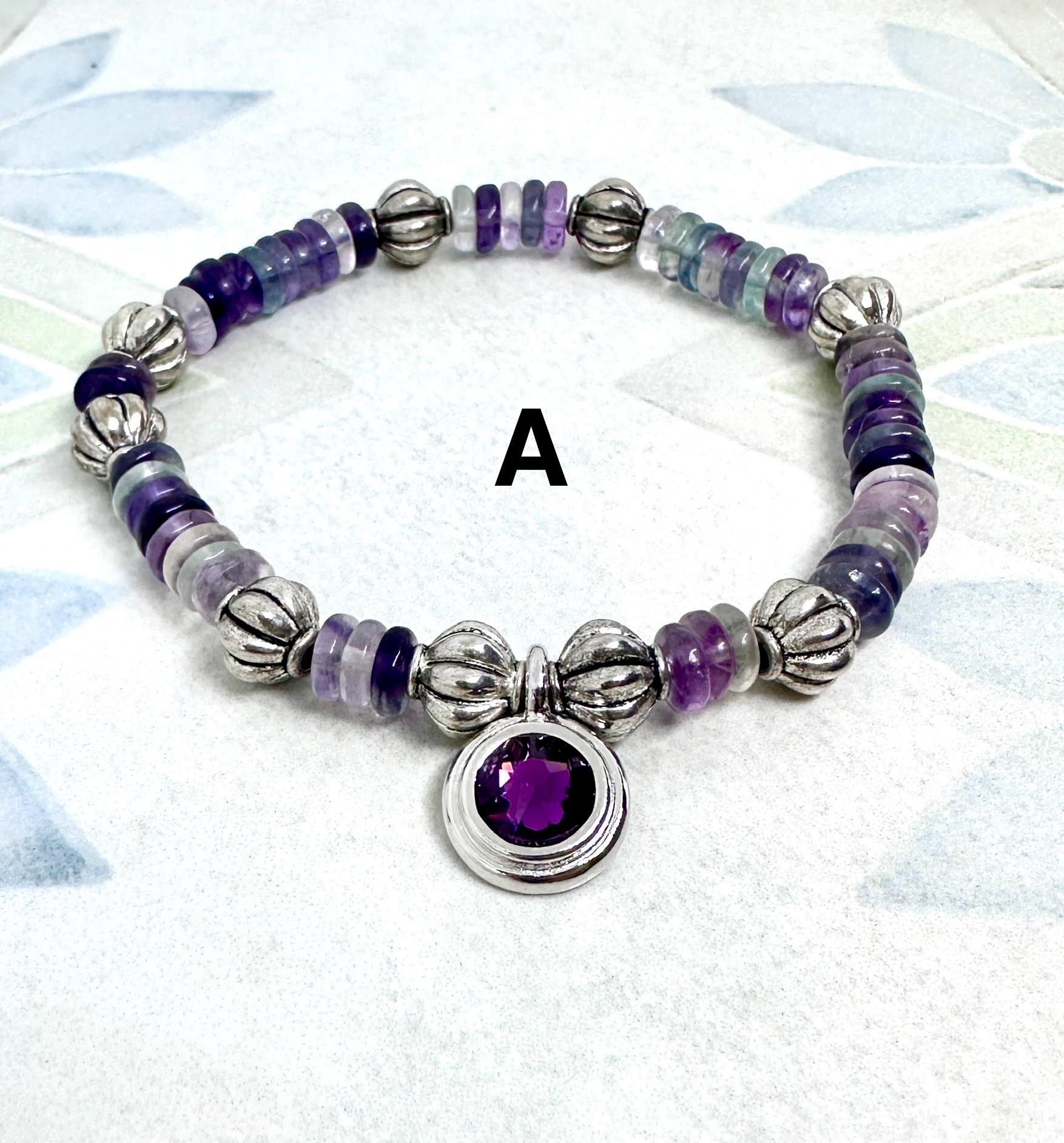 MossberryandStone Amethyst Gemstone Beaded Bracelet Stack 6-Piece
