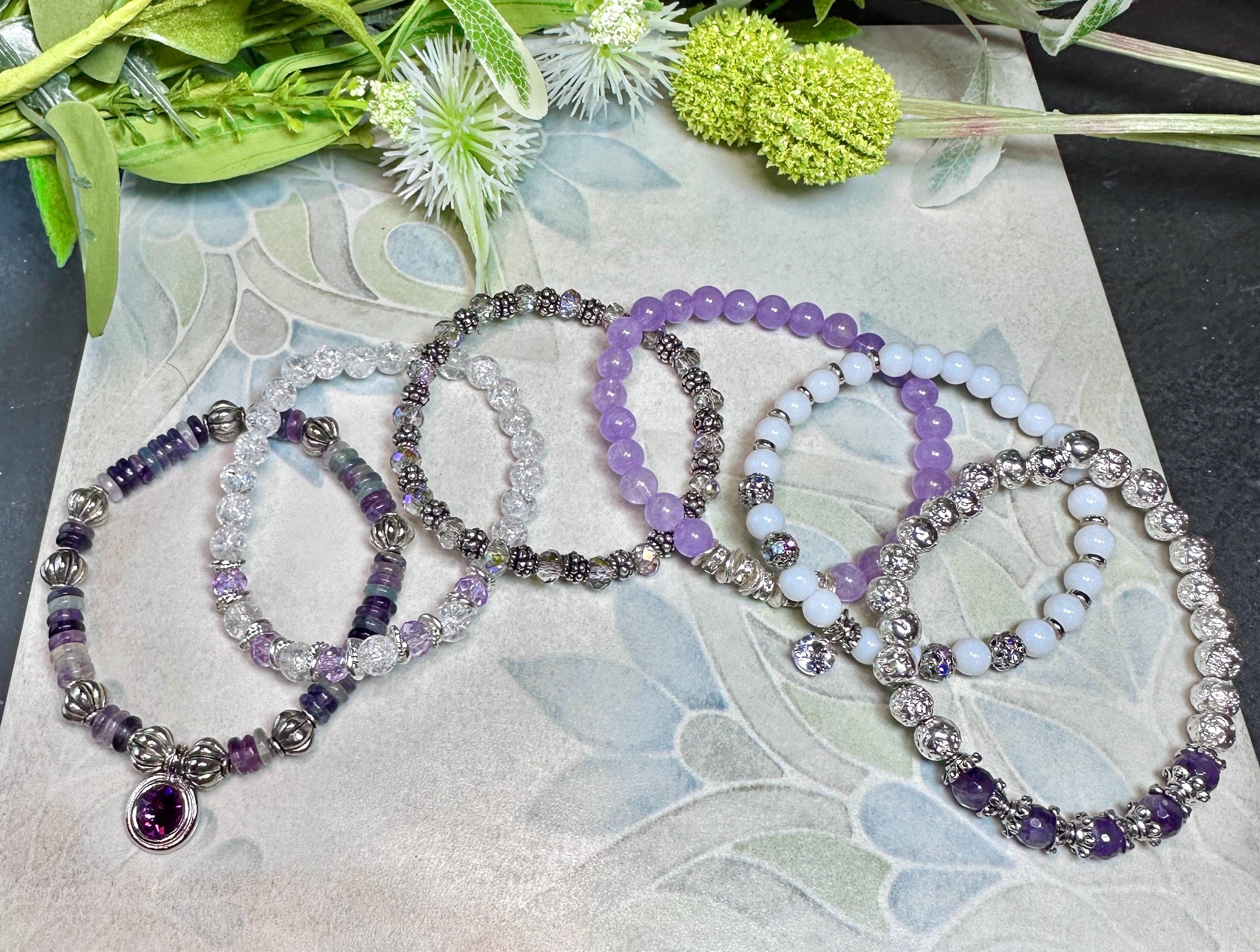 MossberryandStone Amethyst Gemstone Beaded Bracelet Stack 6-Piece