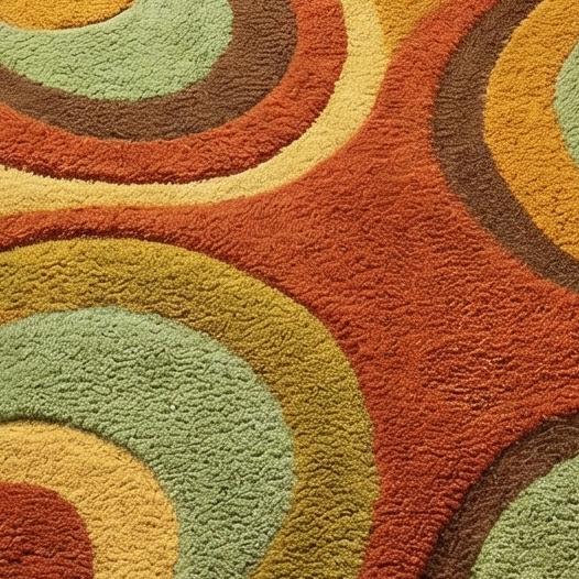 RugverseCreations Hand Tufted Wool Rug Irregular Wavy Pattern Orange Sage Green