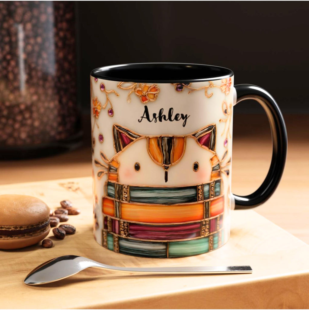 LELORESTORE Stained Glass Look Cat Mug Personalized Ceramic Coffee Cup Bookish