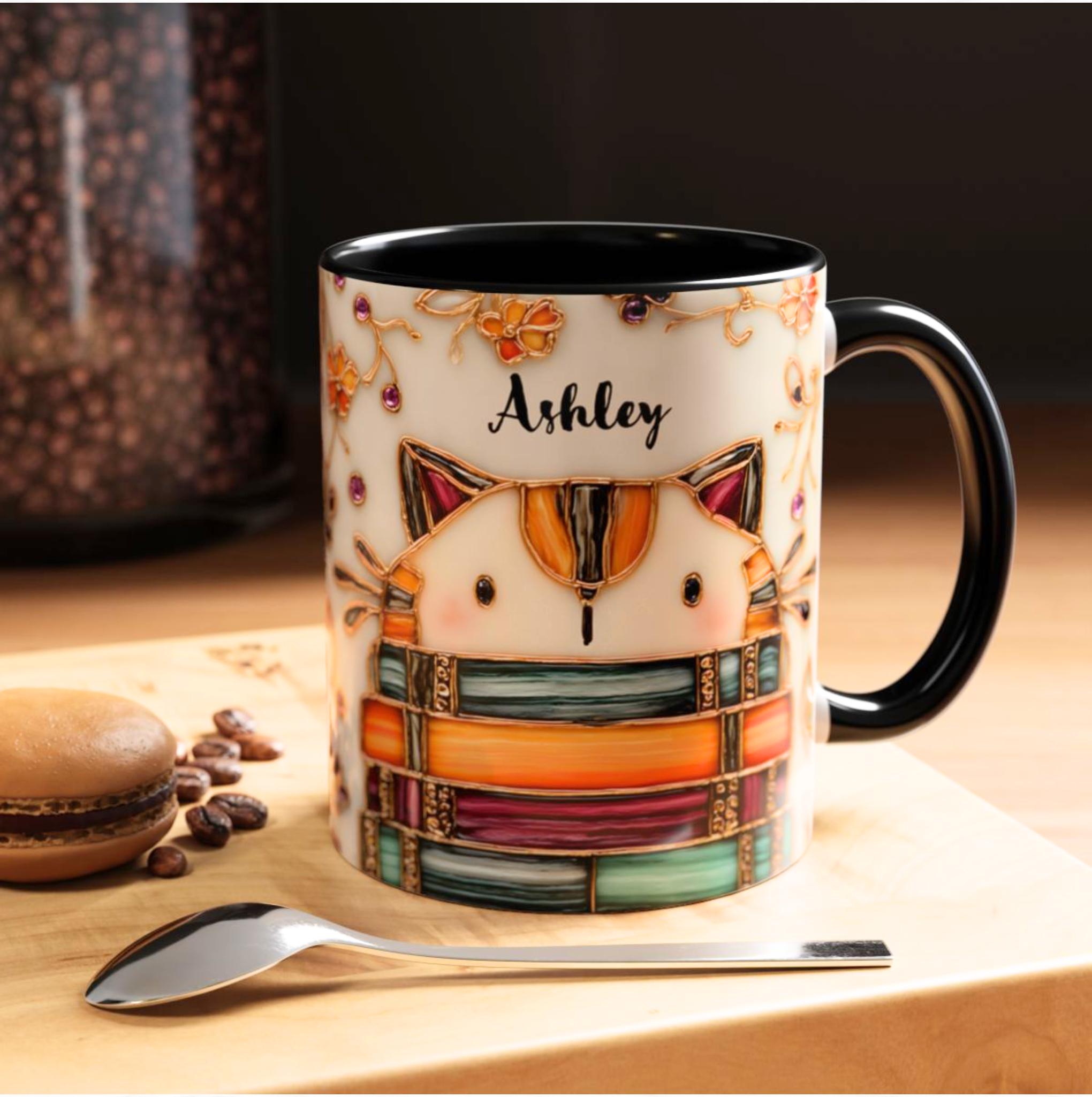 LELORESTORE Stained Glass Look Cat Mug Personalized Ceramic Coffee Cup Bookish