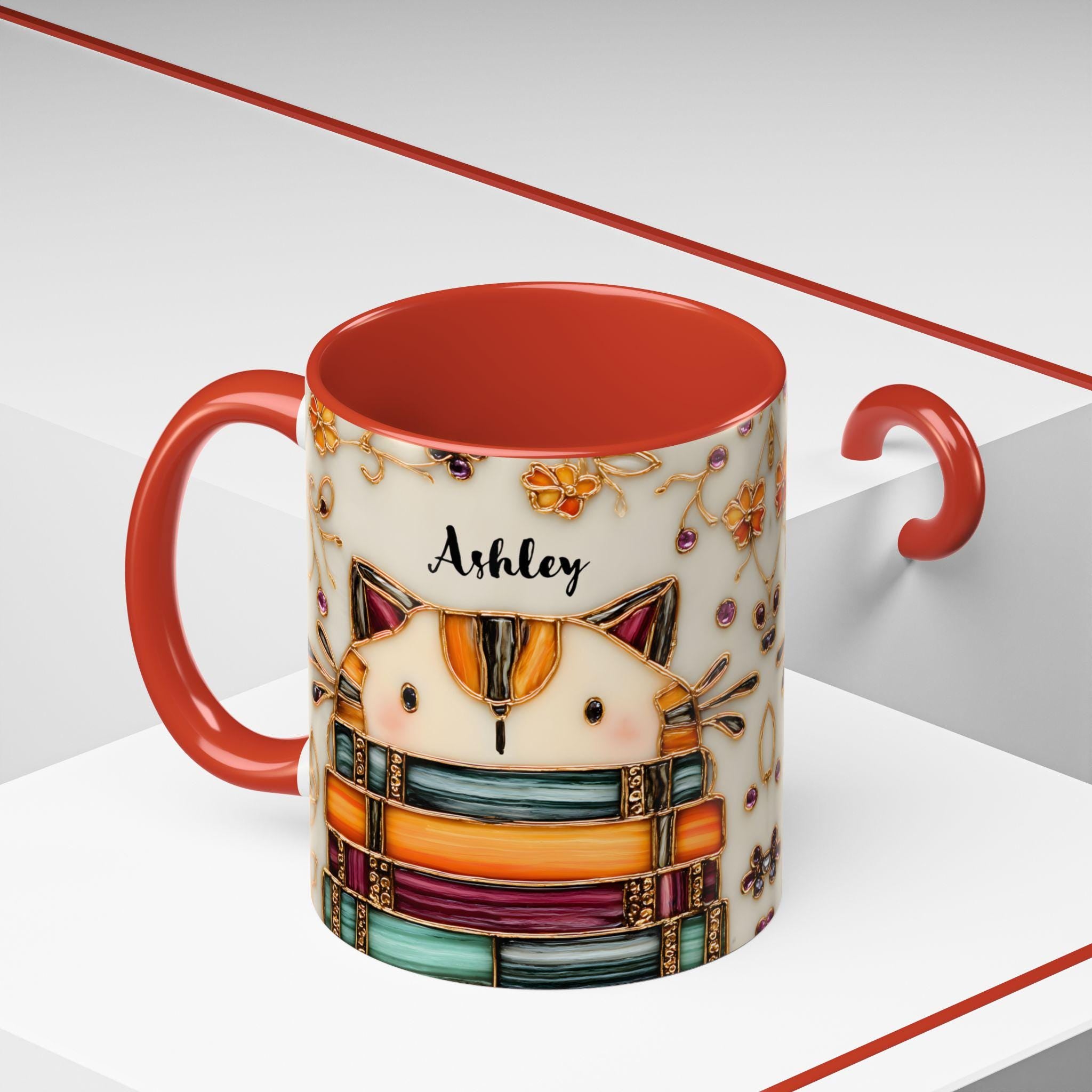 LELORESTORE Stained Glass Look Cat Mug Personalized Ceramic Coffee Cup Bookish
