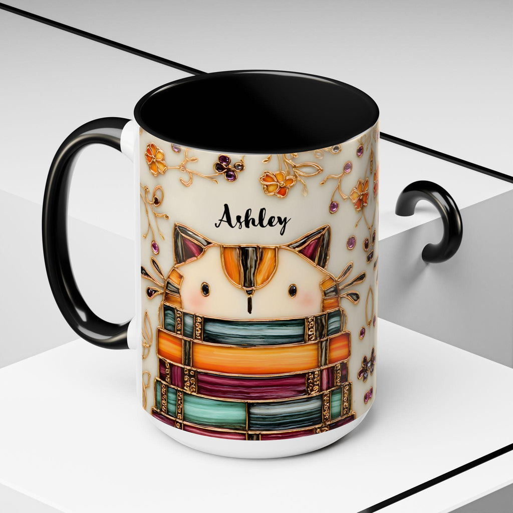 LELORESTORE Stained Glass Look Cat Mug Personalized Ceramic Coffee Cup Bookish